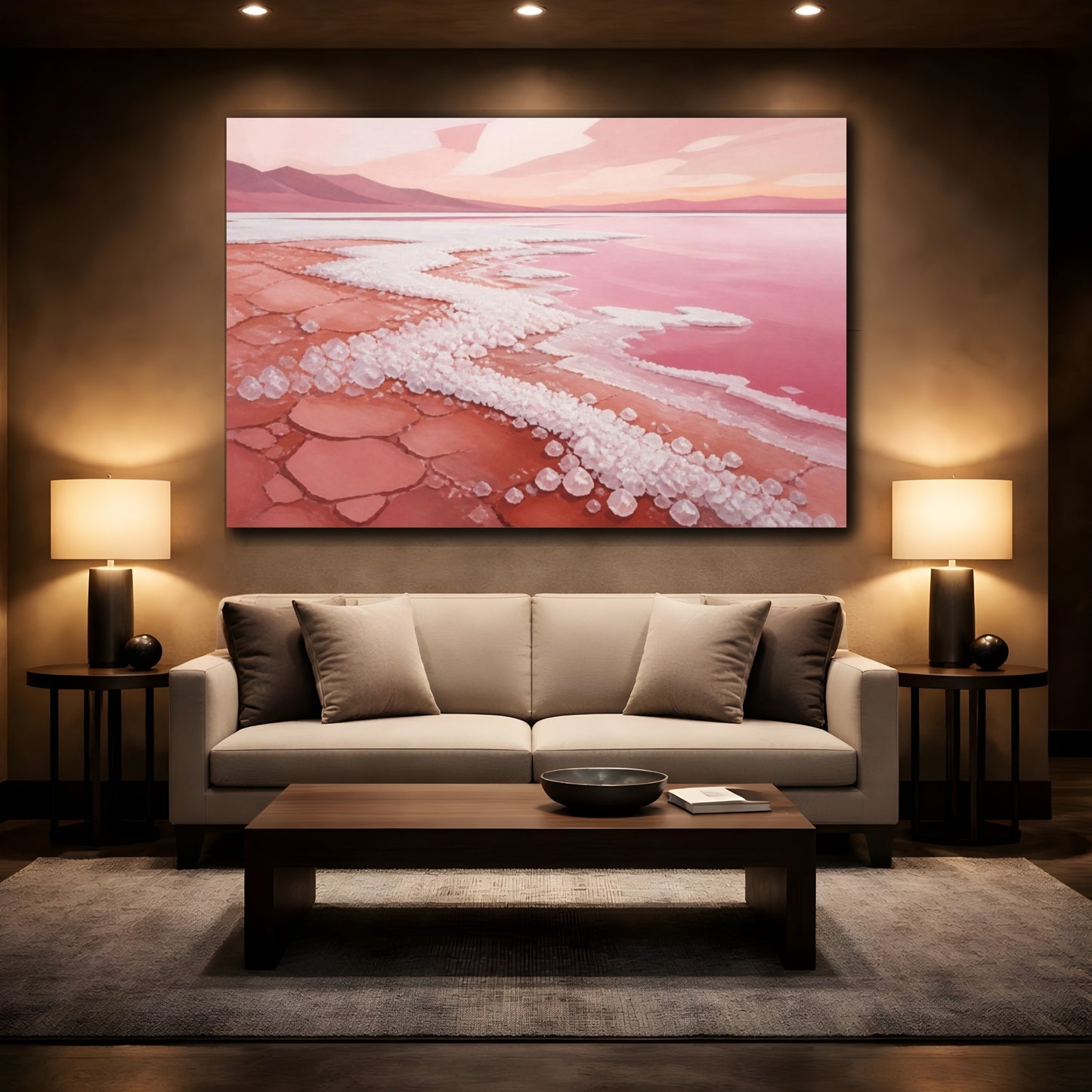 Mockup 2. Modern Pink Salt Shore shown as canvas print