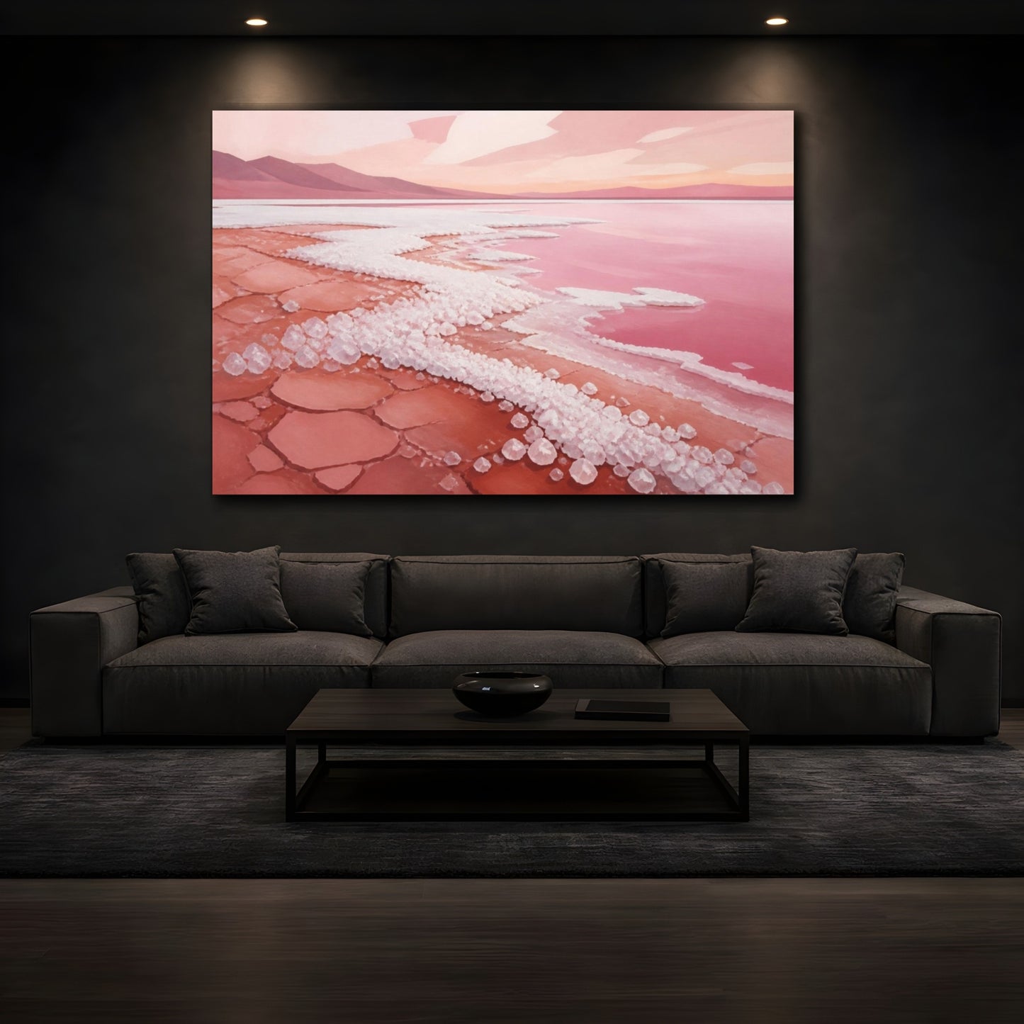 Mockup 3. Modern Pink Salt Shore shown as canvas print