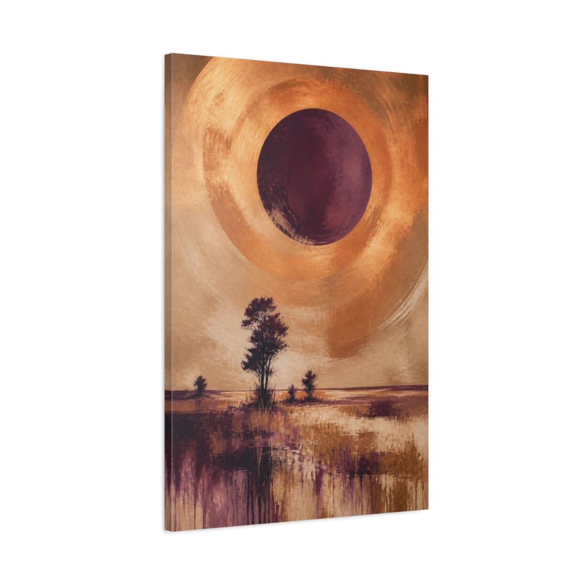 Main Mockup. Modern Plum Eclipse shown as canvas print