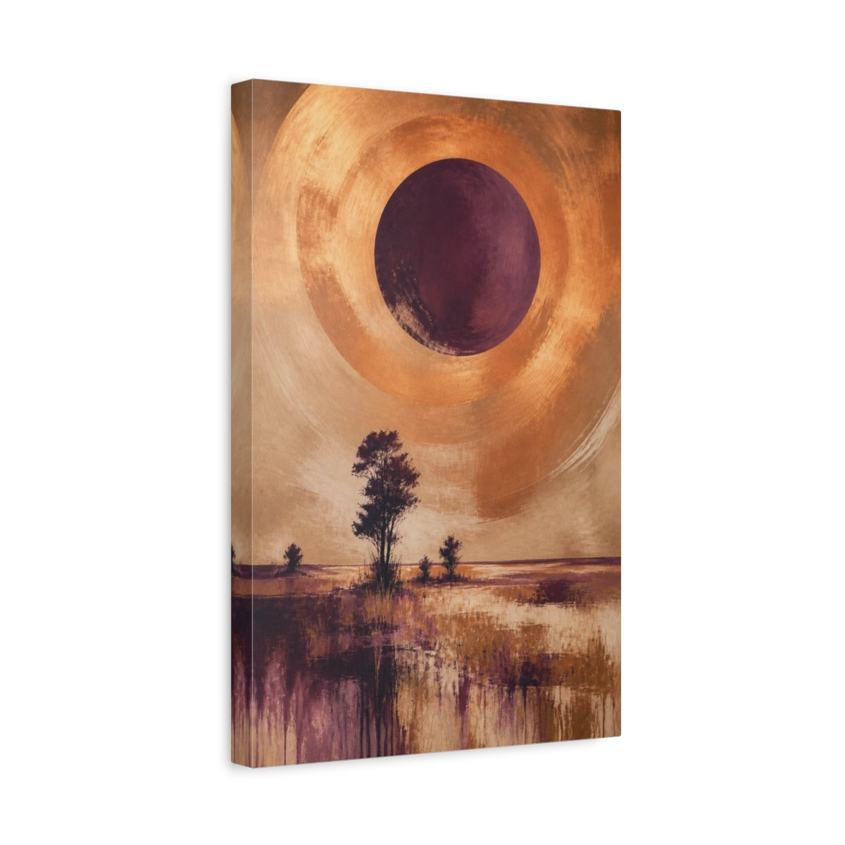 Side Mockup 4. Modern Plum Eclipse shown as canvas print