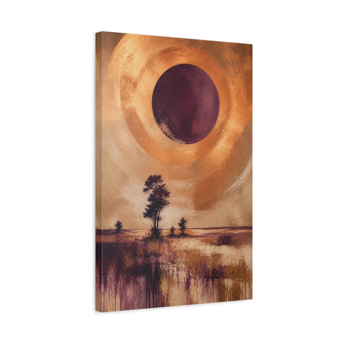 Side Mockup 3. Modern Plum Eclipse shown as canvas print