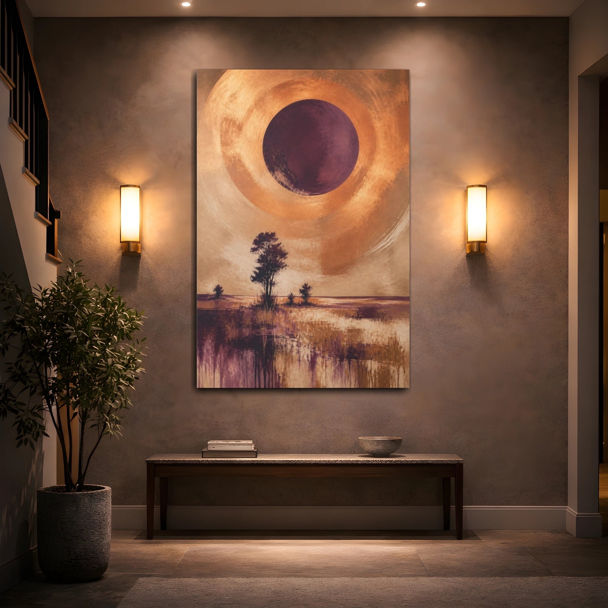 Mockup 2. Modern Plum Eclipse shown as canvas print