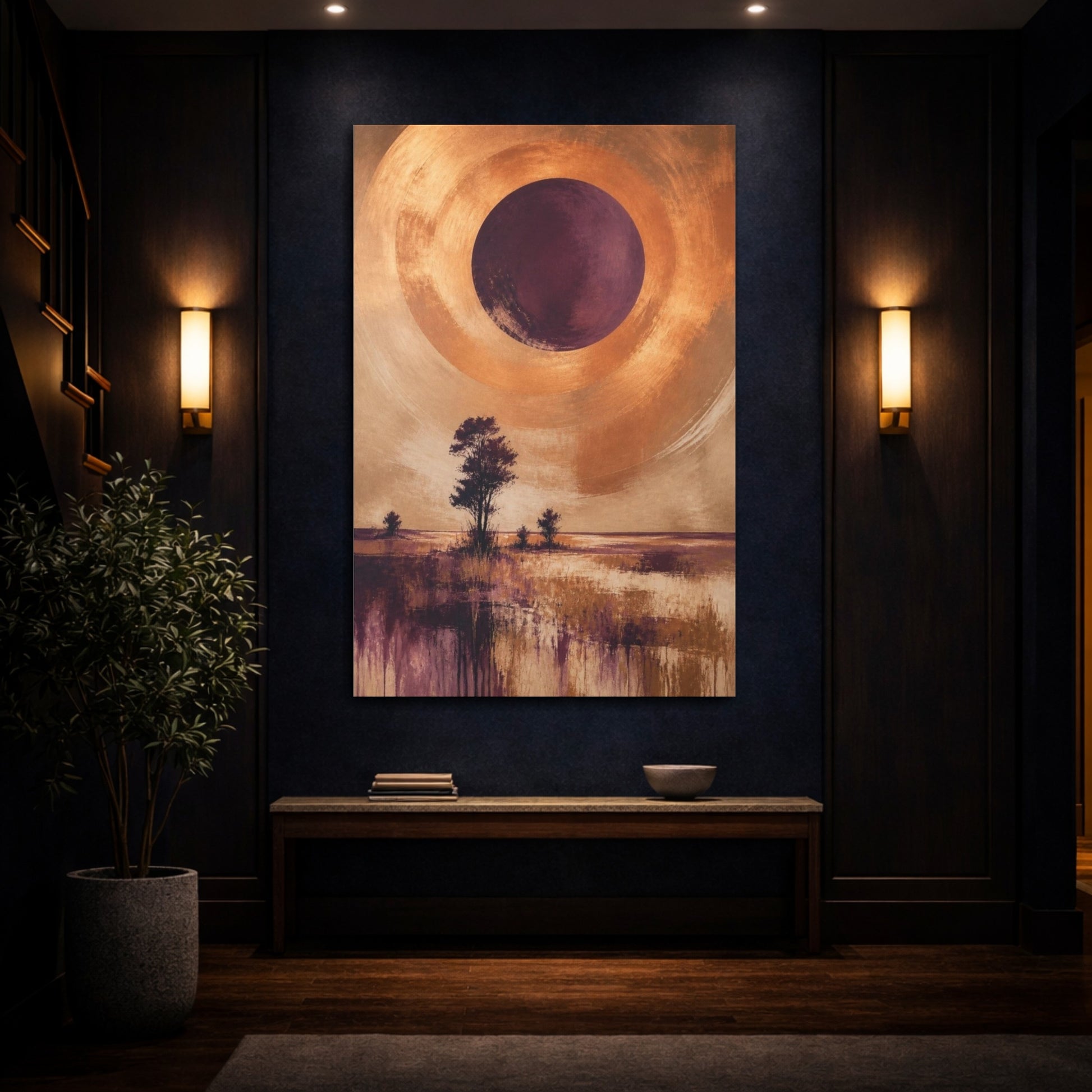 Mockup 4. Modern Plum Eclipse shown as canvas print