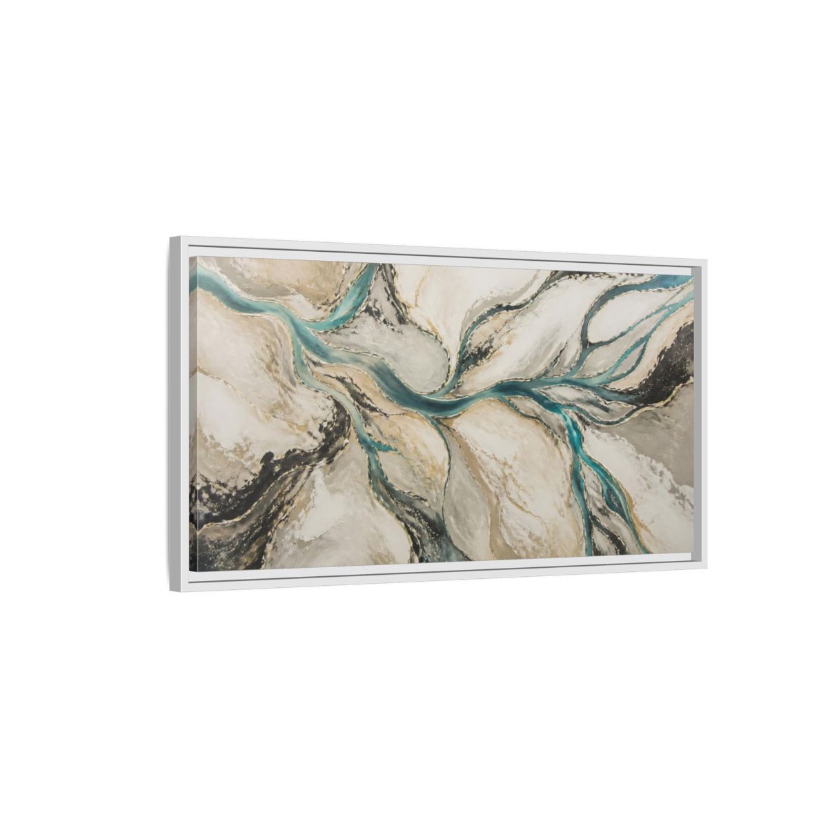 Side Mockup 1. Modern River Delta shown as framed canvas print