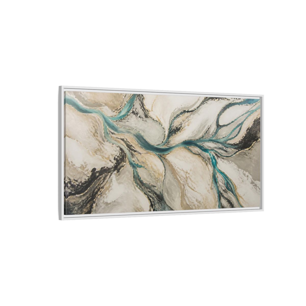 Side Mockup 3. Modern River Delta shown as framed canvas print