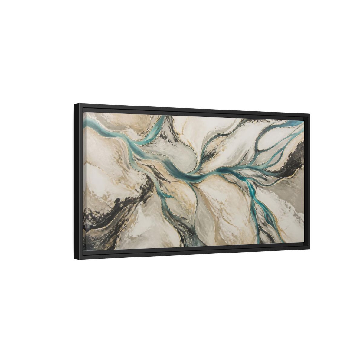 Side Mockup 2. Modern River Delta shown as framed canvas print