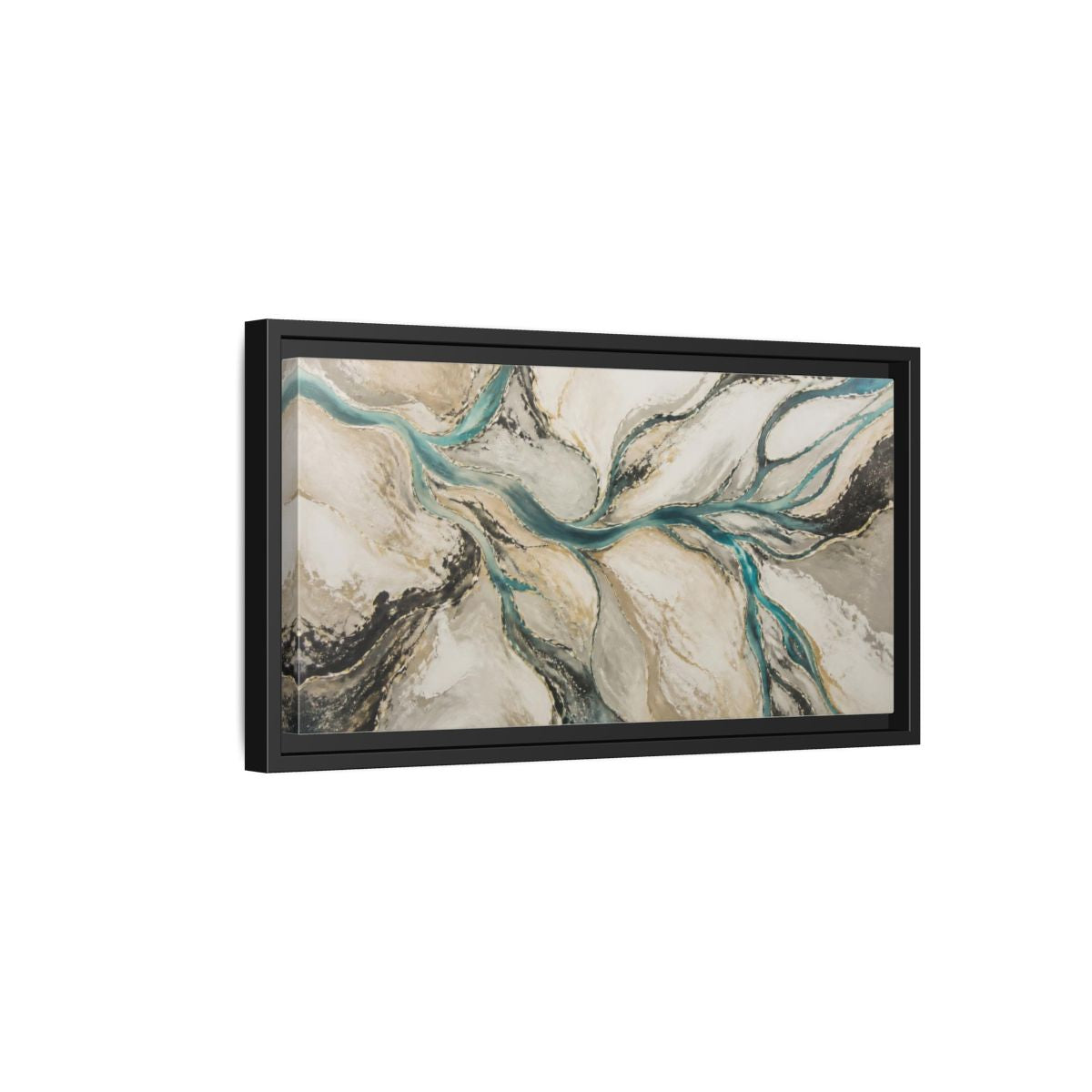 Side Mockup 8. Modern River Delta shown as framed canvas print