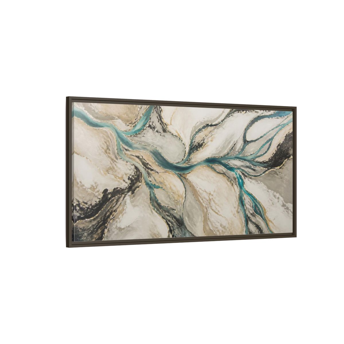 Side Mockup 4. Modern River Delta shown as framed canvas print