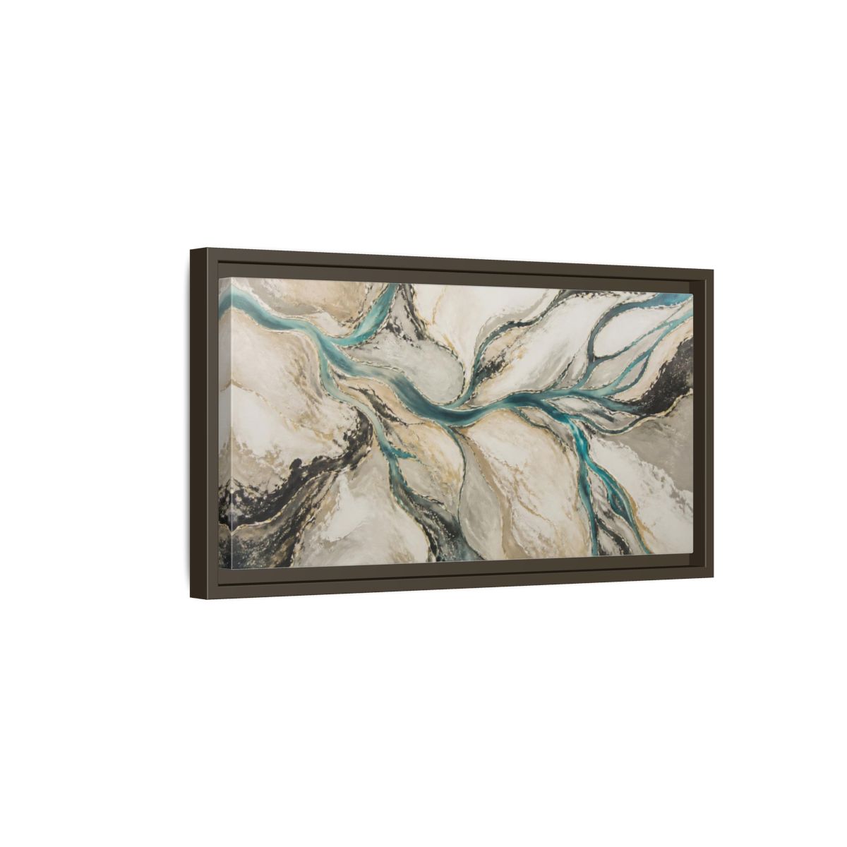 Side Mockup 7. Modern River Delta shown as framed canvas print