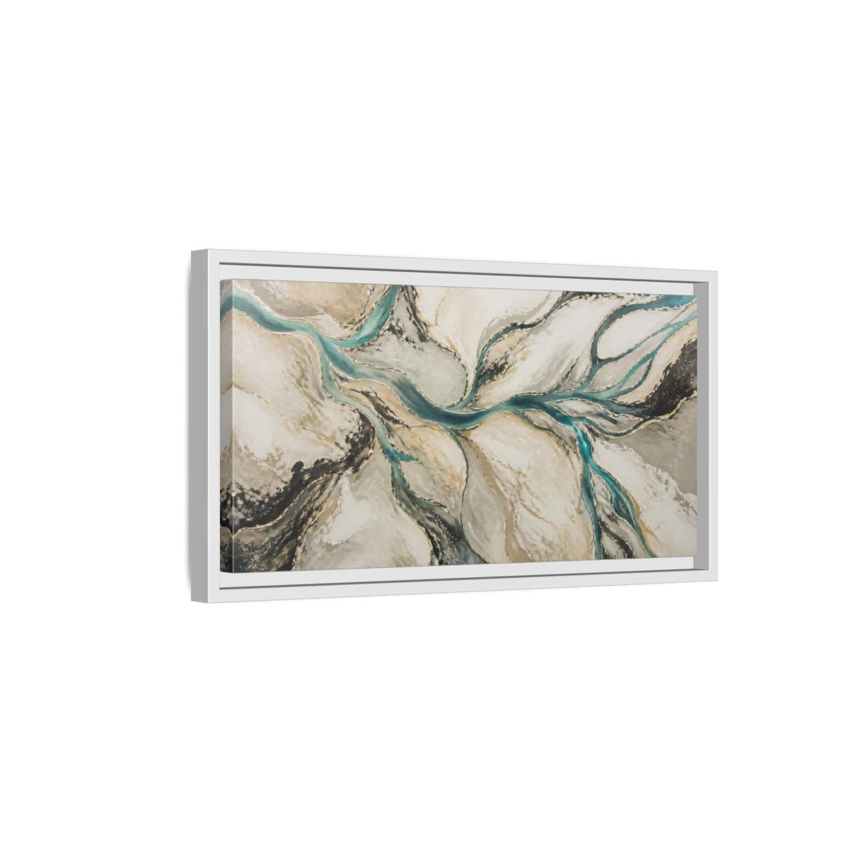 Side Mockup 6. Modern River Delta shown as framed canvas print