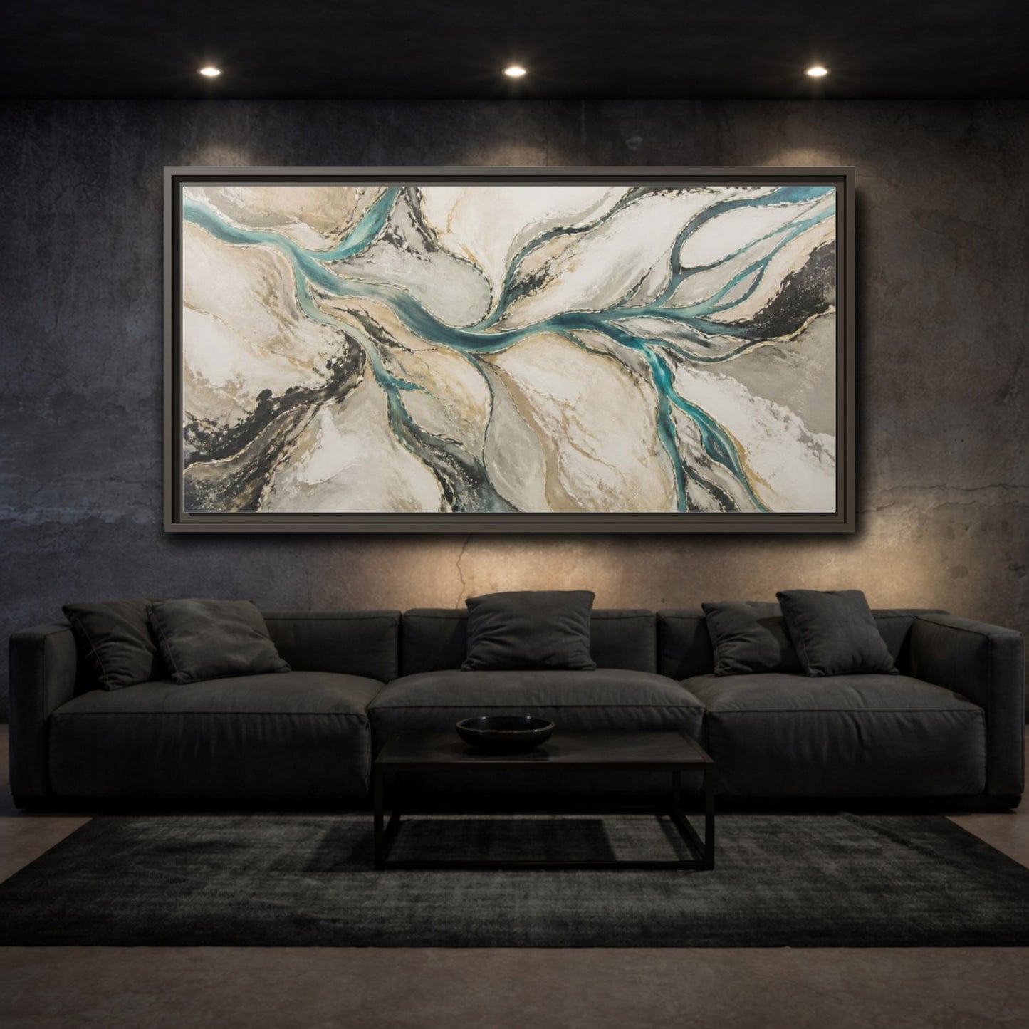 Mockup 3. Modern River Delta shown as framed canvas print