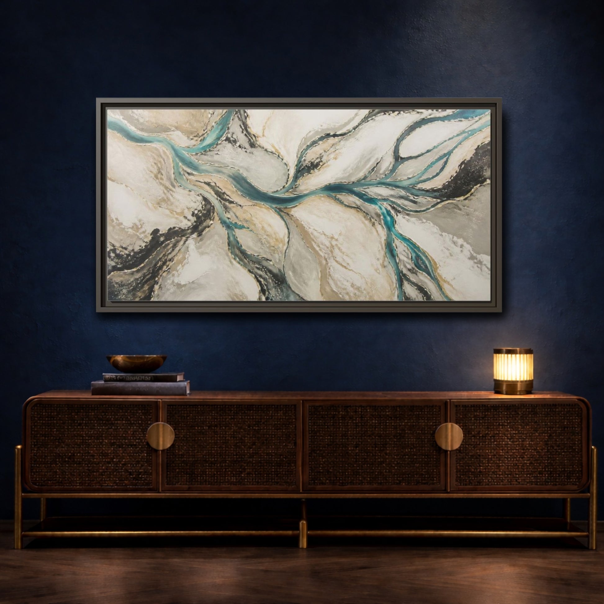 Mockup 4. Modern River Delta shown as framed canvas print