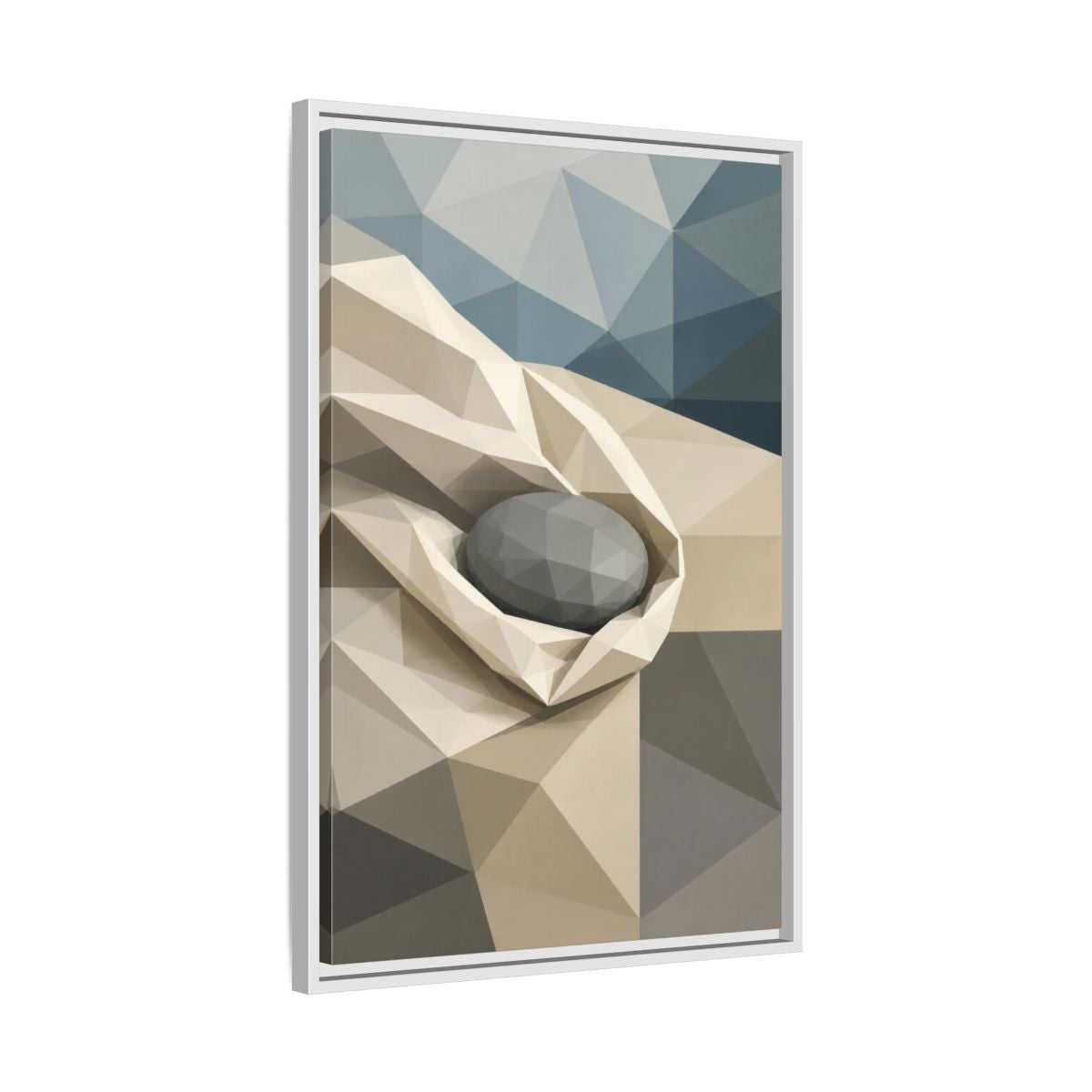 Side Mockup 10. Modern River Stone Study shown as framed canvas print