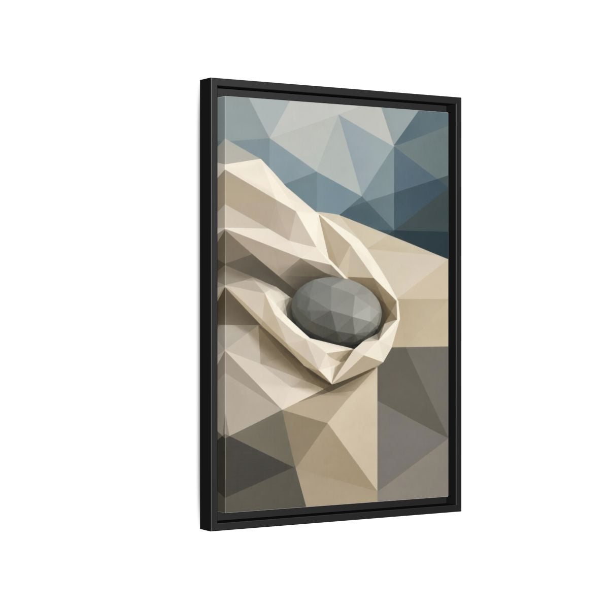 Side Mockup 3. Modern River Stone Study shown as framed canvas print
