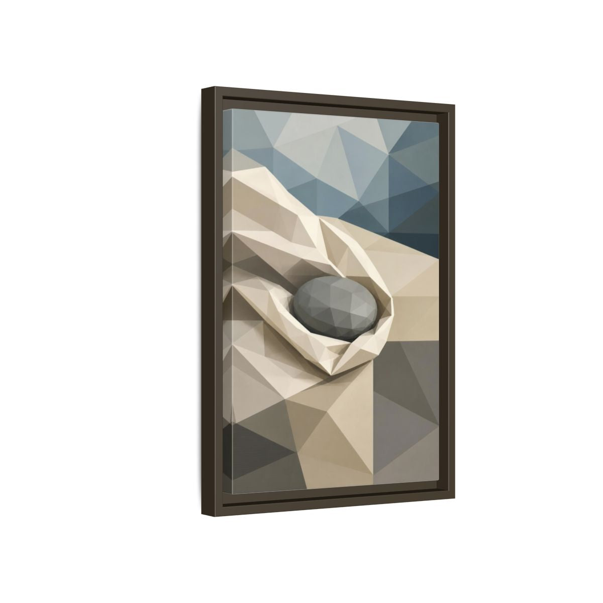 Side Mockup 5. Modern River Stone Study shown as framed canvas print