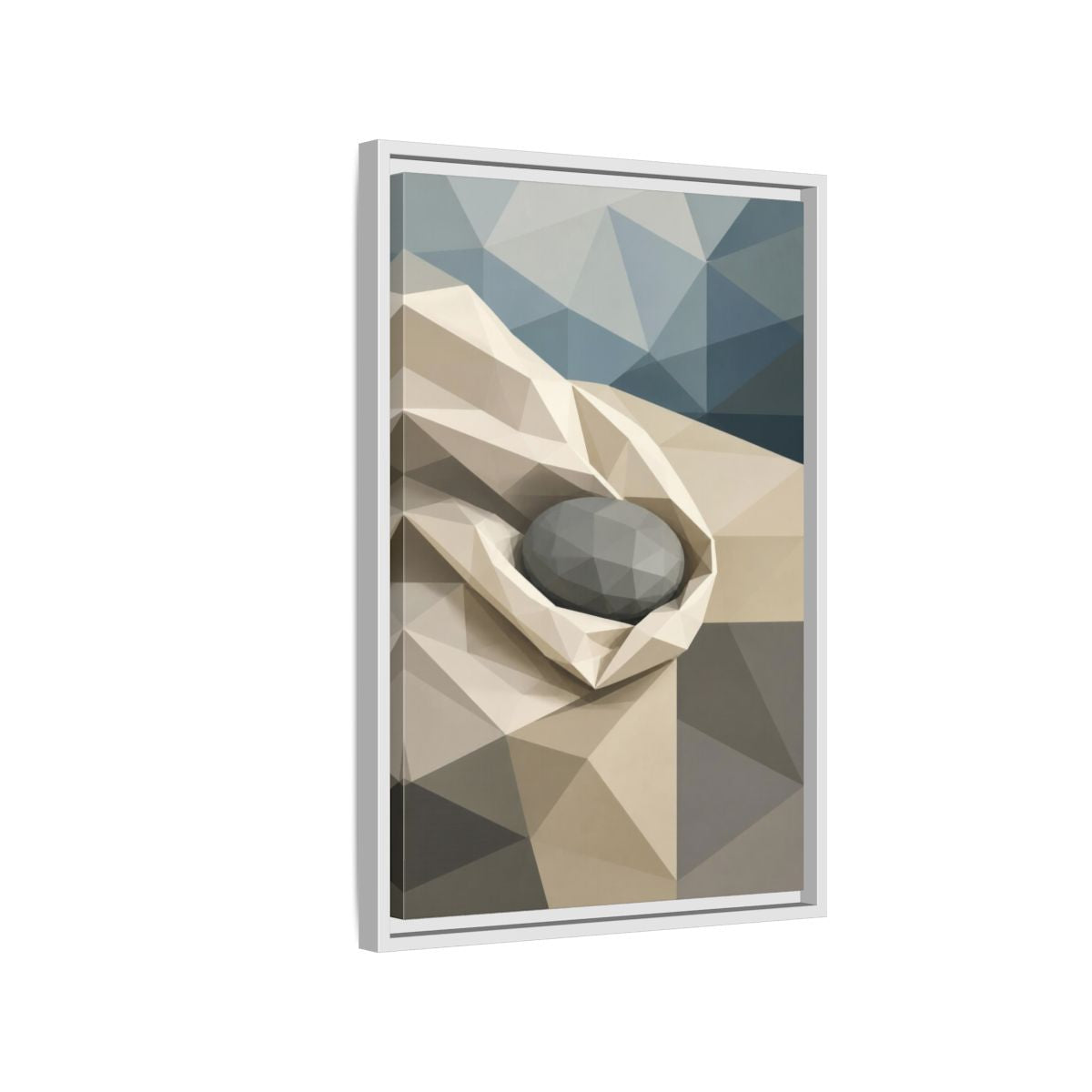Side Mockup 1. Modern River Stone Study shown as framed canvas print