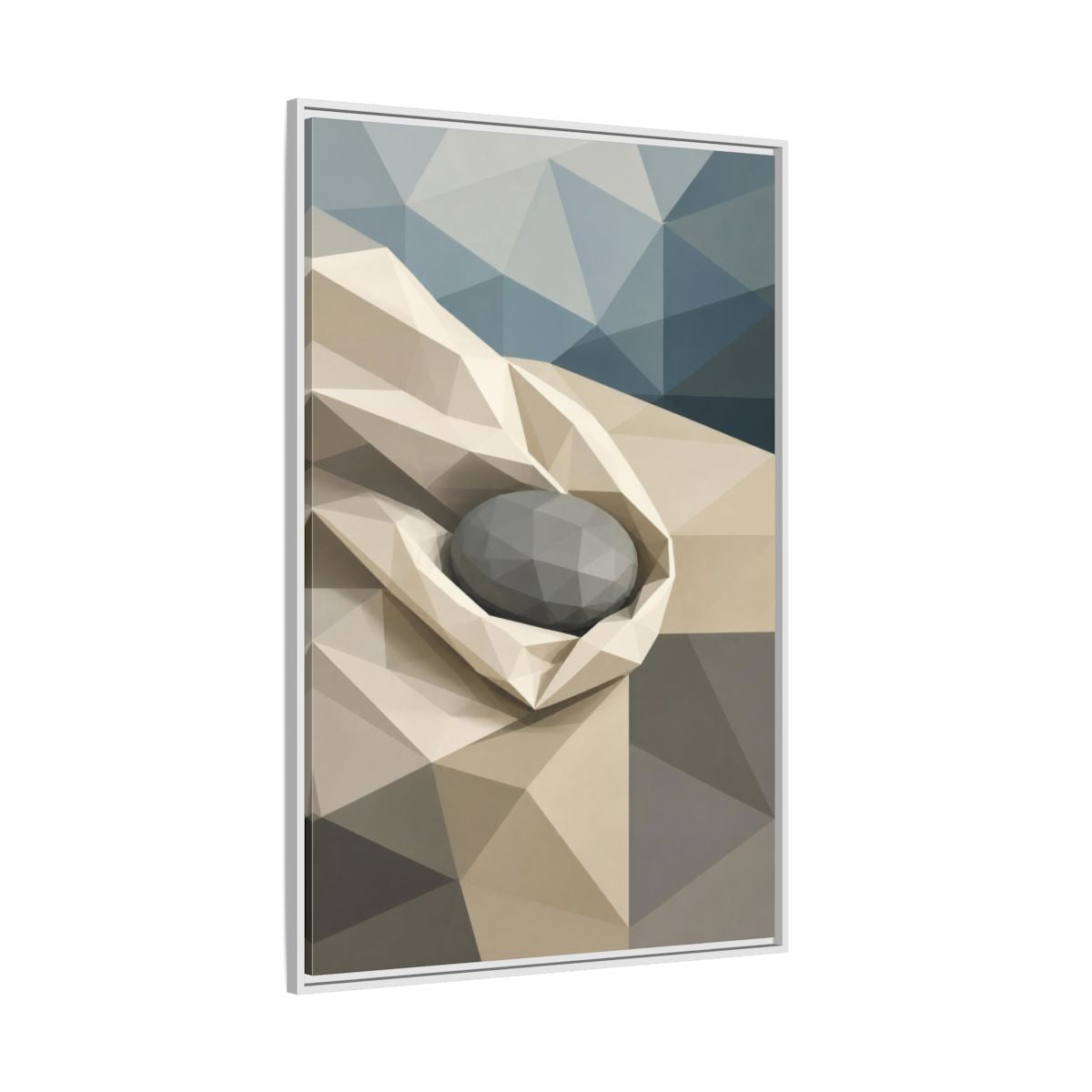 Side Mockup 7. Modern River Stone Study shown as framed canvas print