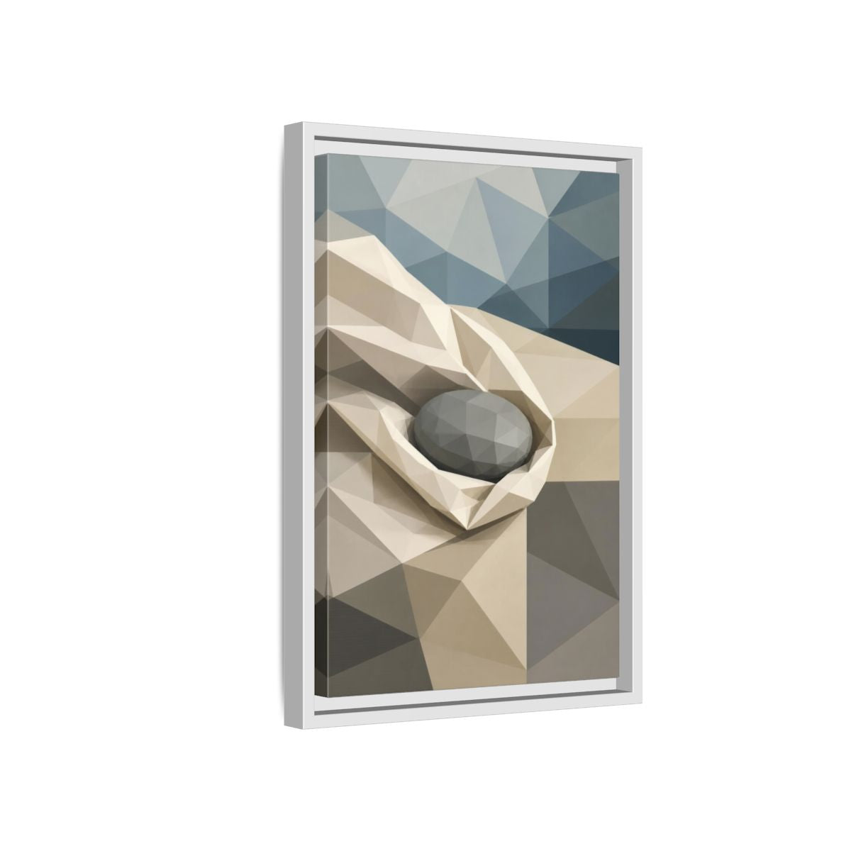 Side Mockup 4. Modern River Stone Study shown as framed canvas print