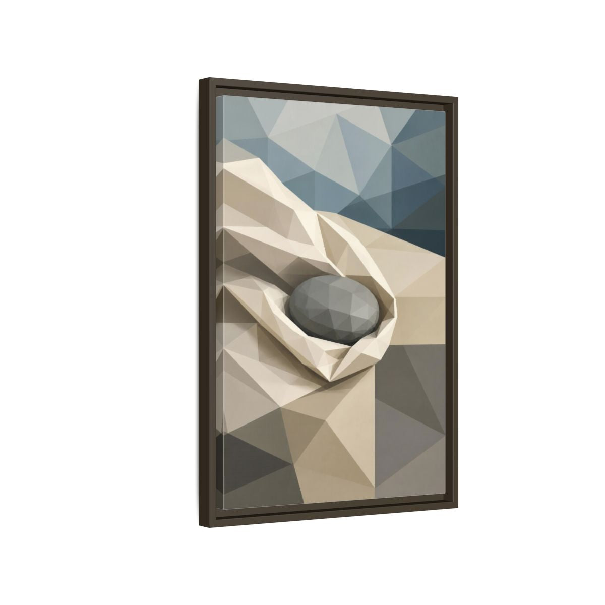 Side Mockup 2. Modern River Stone Study shown as framed canvas print