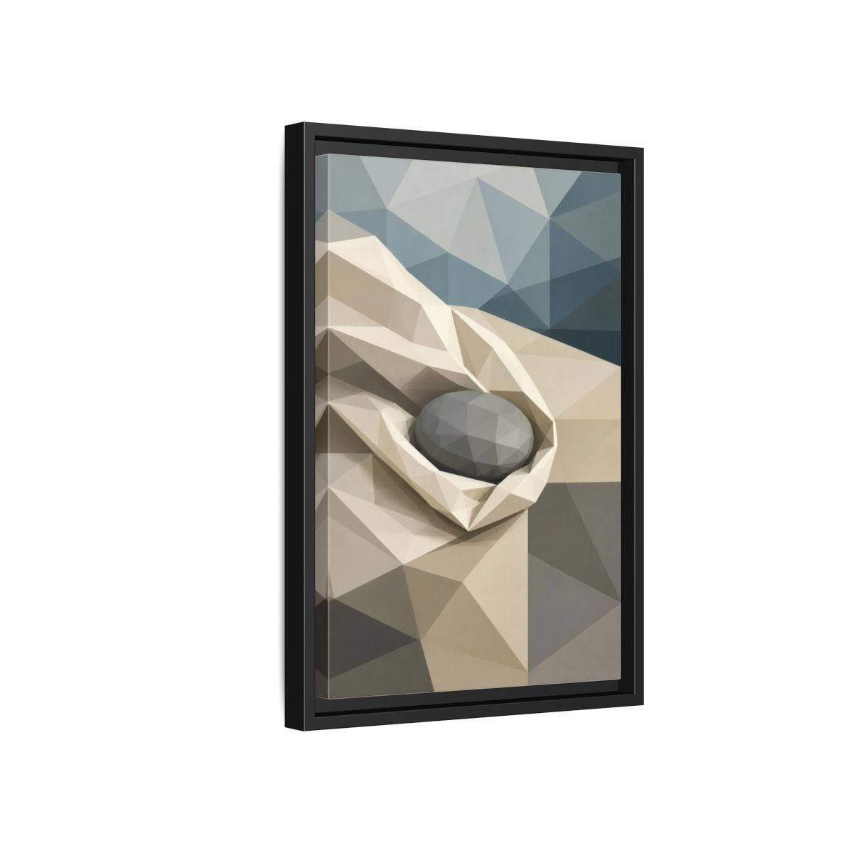 Side Mockup 6. Modern River Stone Study shown as framed canvas print