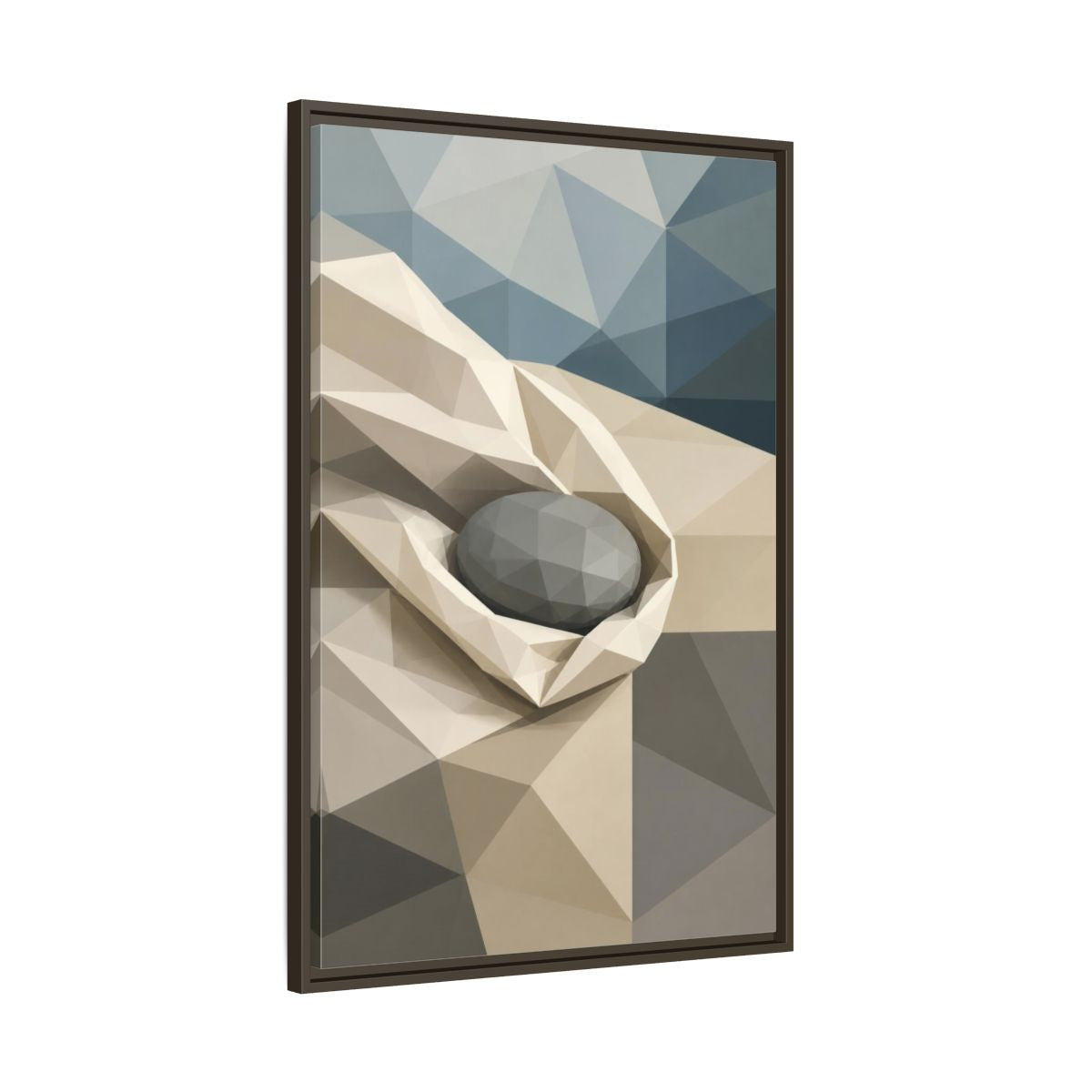 Main Mockup. Modern River Stone Study shown as framed canvas print