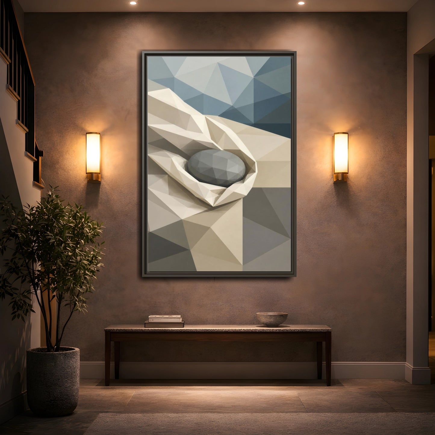 Mockup 2. Modern River Stone Study shown as framed canvas print