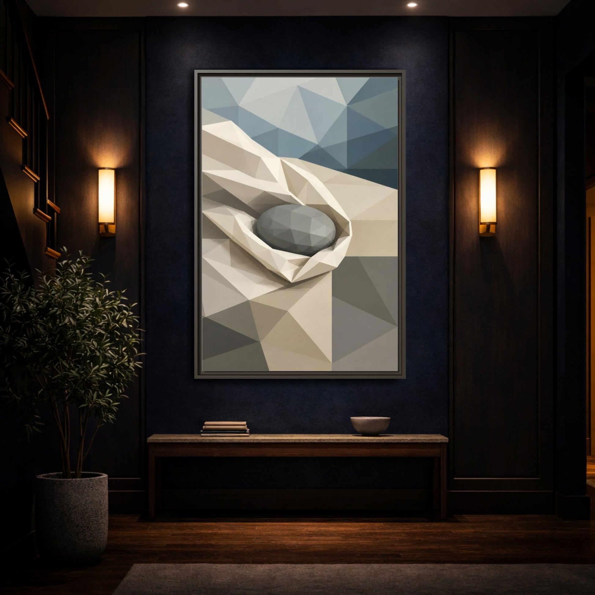 Mockup 4. Modern River Stone Study shown as framed canvas print