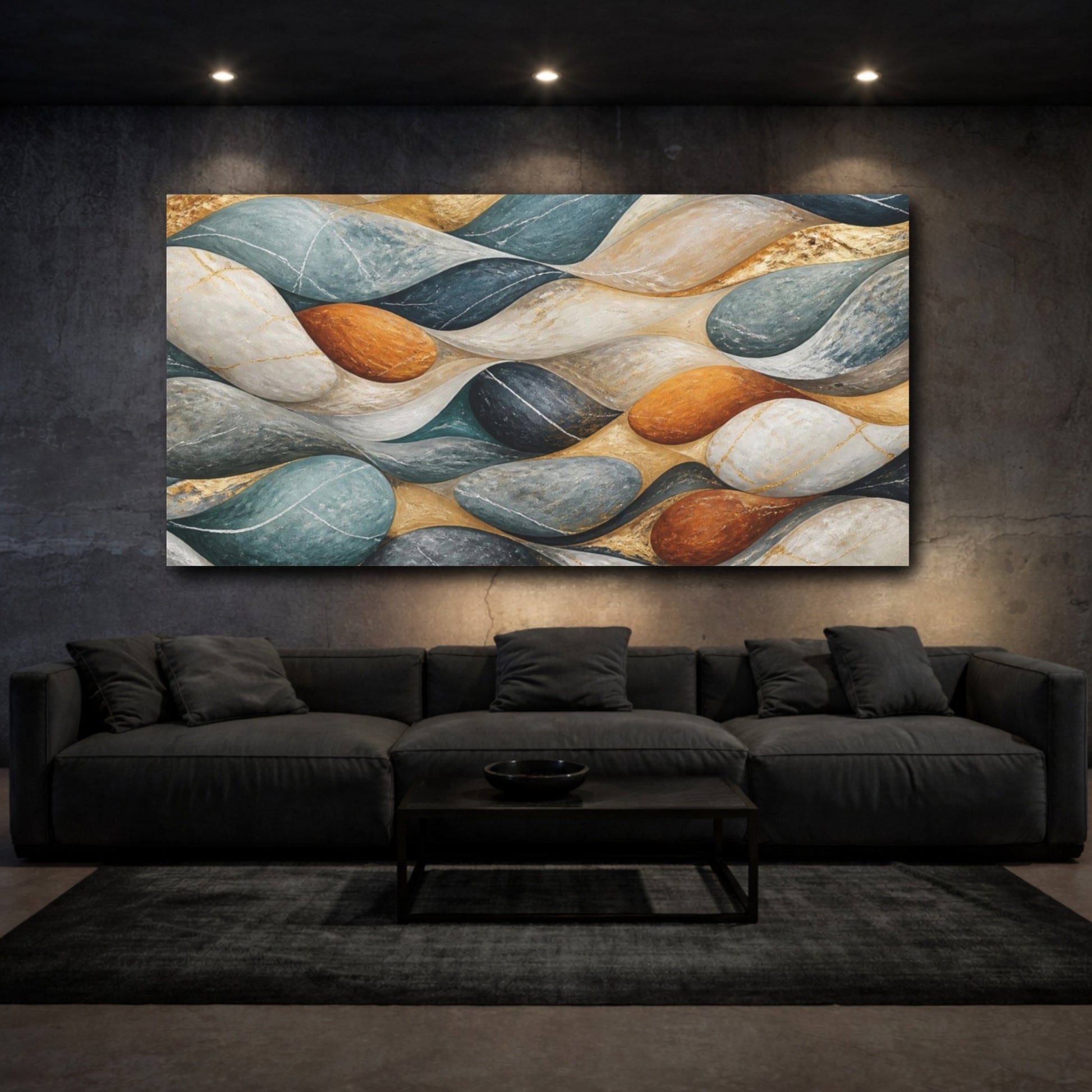 Mockup 3. Modern River Stones shown as canvas print