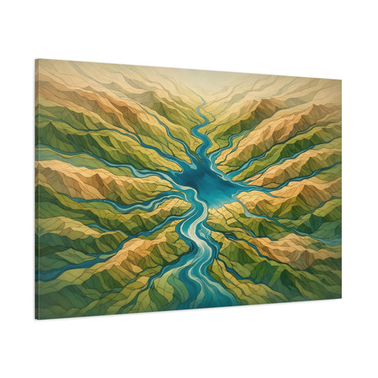 Modern River Topographic Map shown as stretched canvas wall art