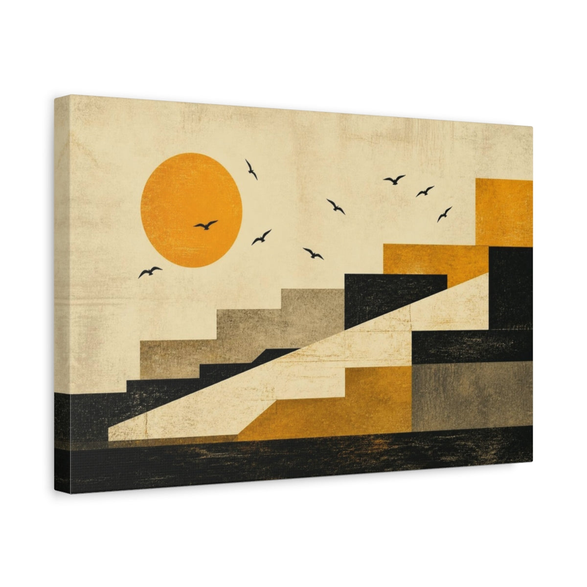 Side Mockup 4. Modern Saffron Sun shown as canvas print