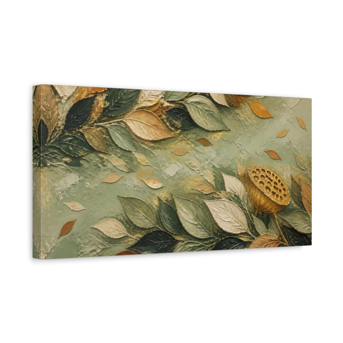 Side Mockup 3. Modern Sage Leaves shown as canvas print