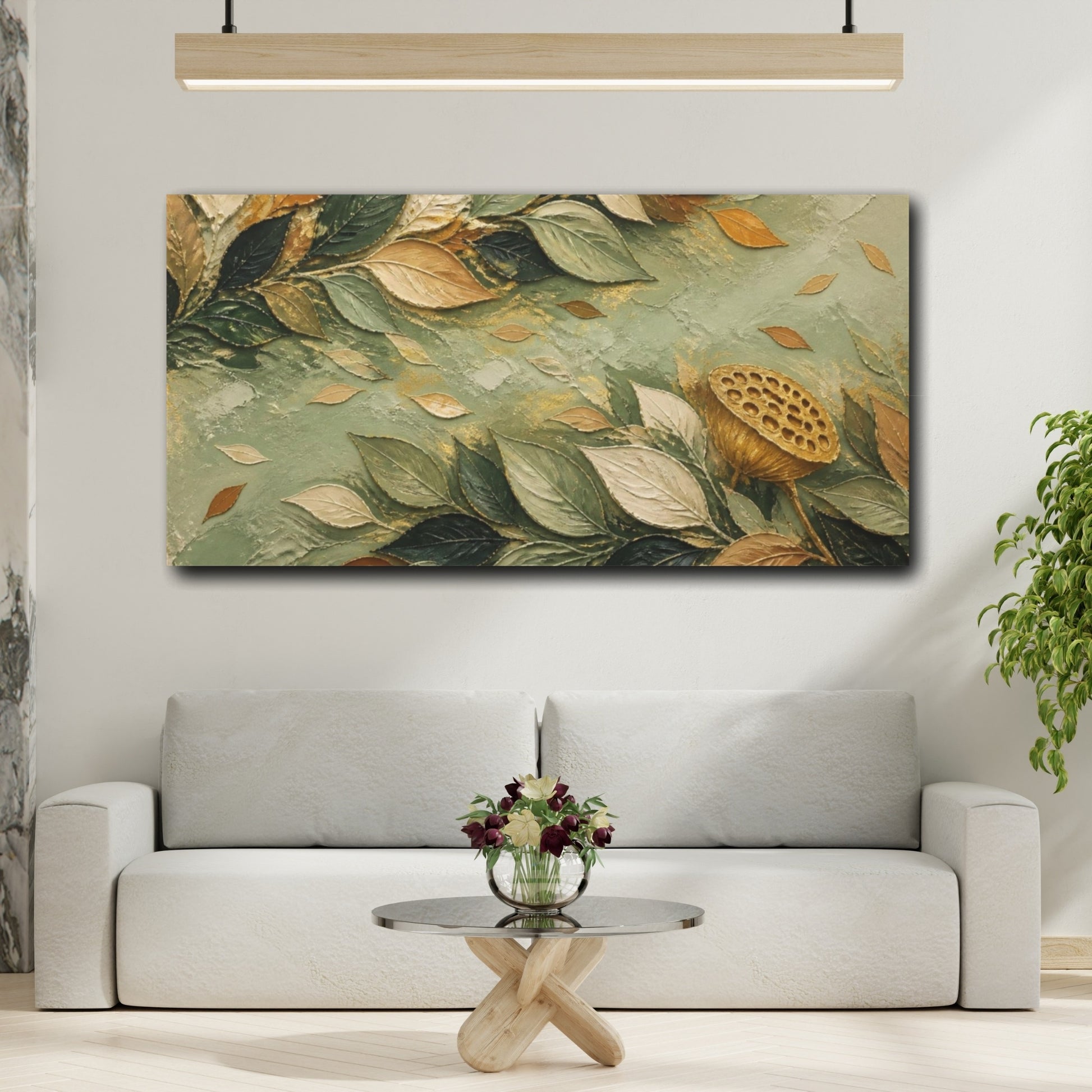 Mockup 2. Modern Sage Leaves shown as canvas print