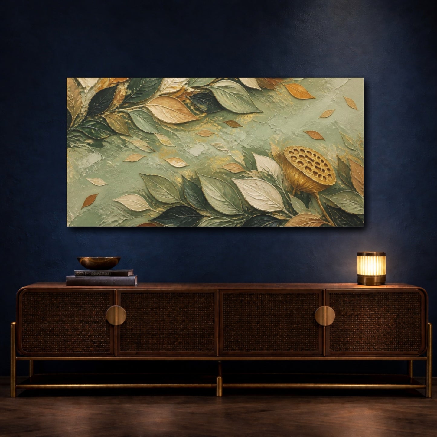 Mockup 4. Modern Sage Leaves shown as canvas print