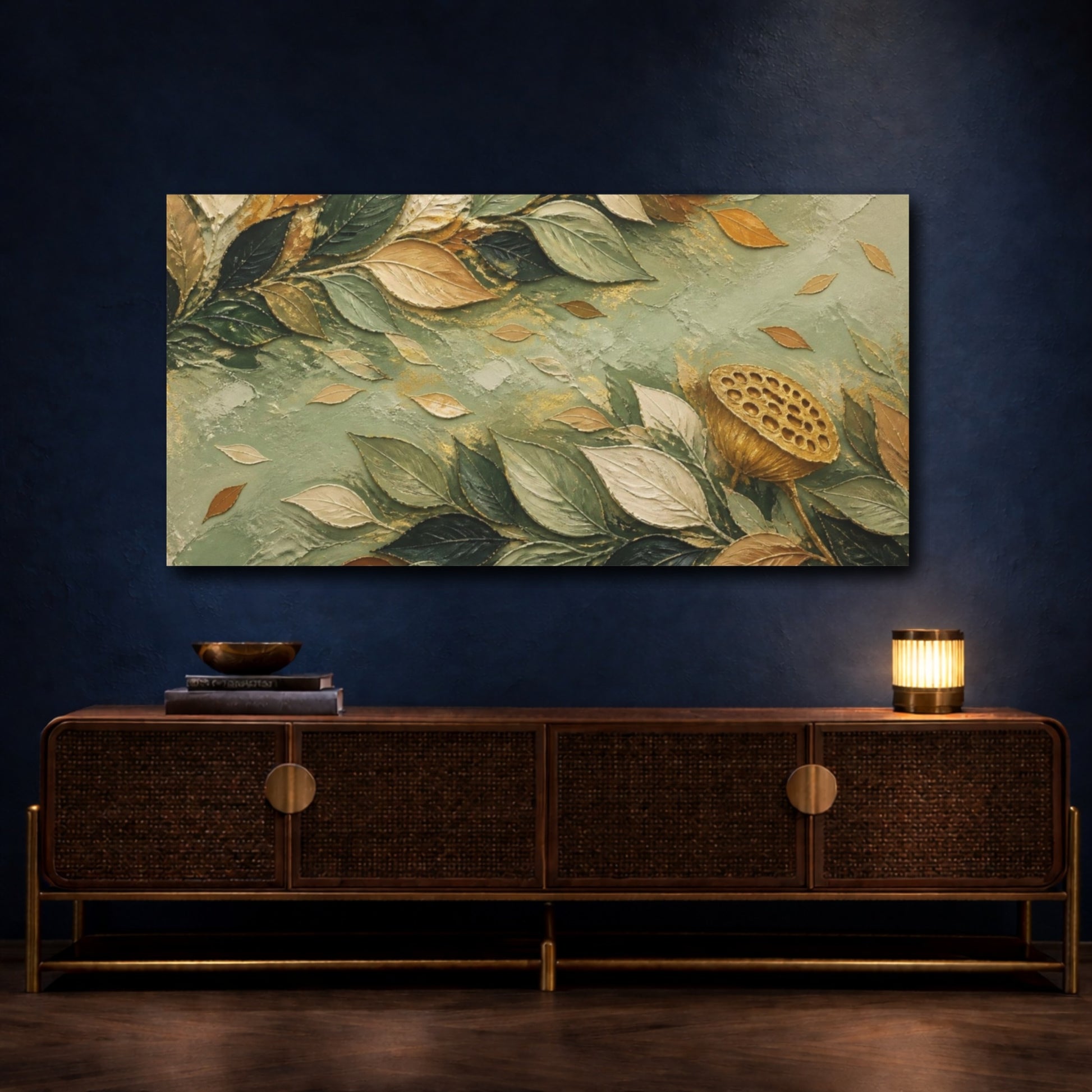 Mockup 4. Modern Sage Leaves shown as canvas print