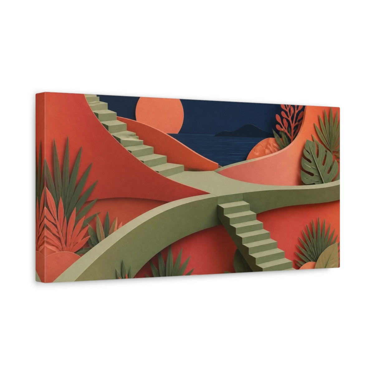 Side Mockup 3. Modern Sage Staircase shown as canvas print