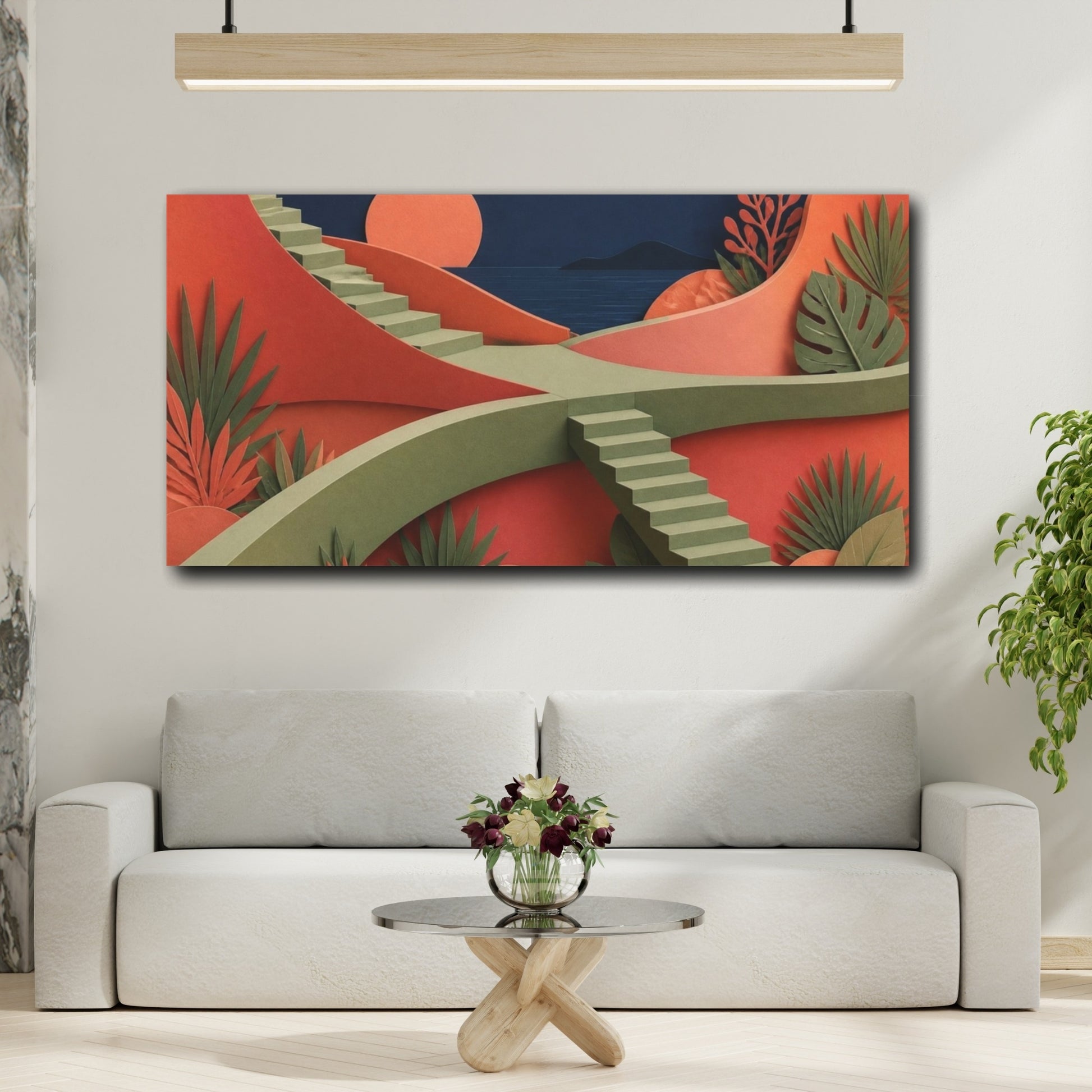 Mockup 2. Modern Sage Staircase shown as canvas print