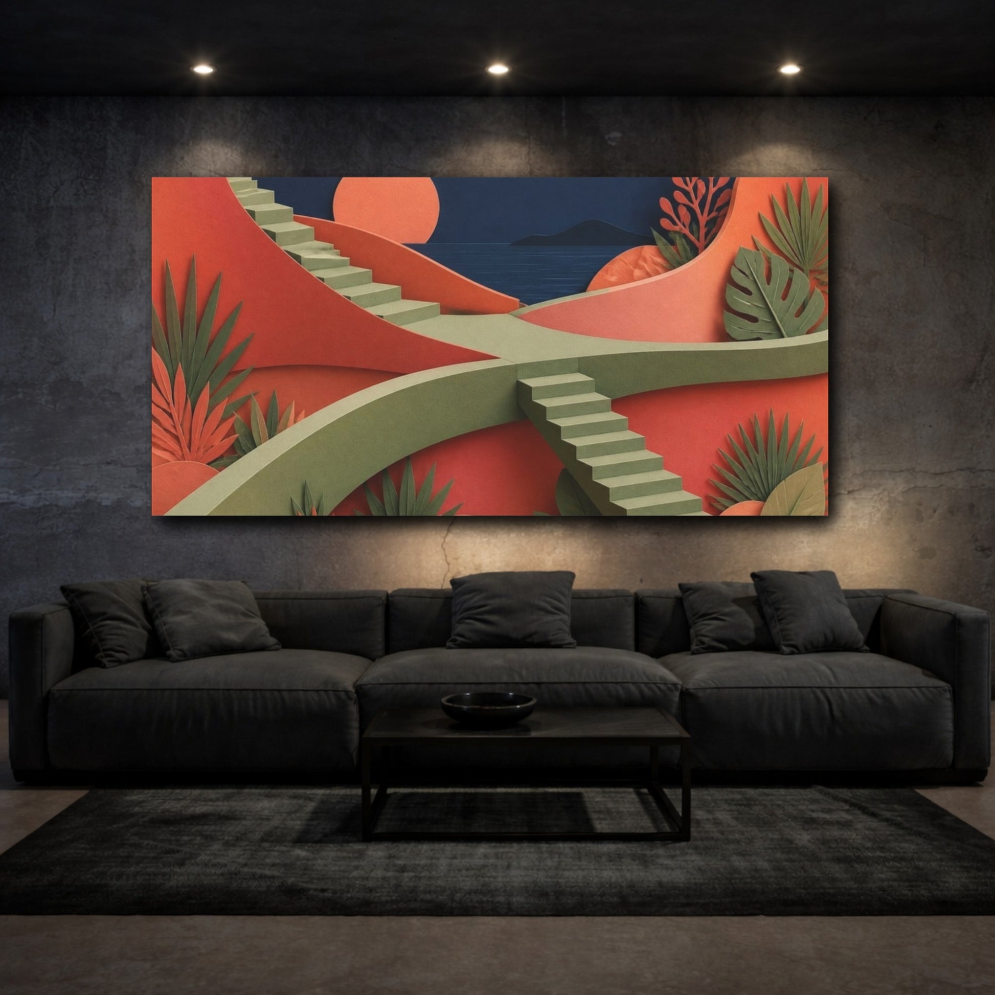 Mockup 3. Modern Sage Staircase shown as canvas print