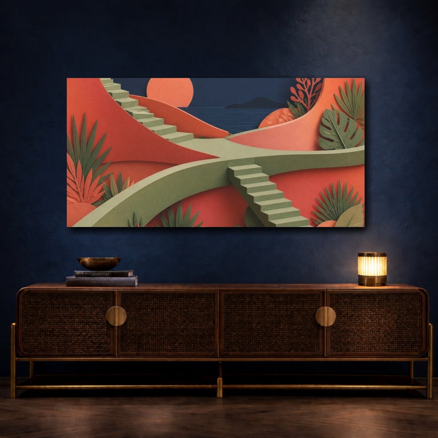 Mockup 4. Modern Sage Staircase shown as canvas print
