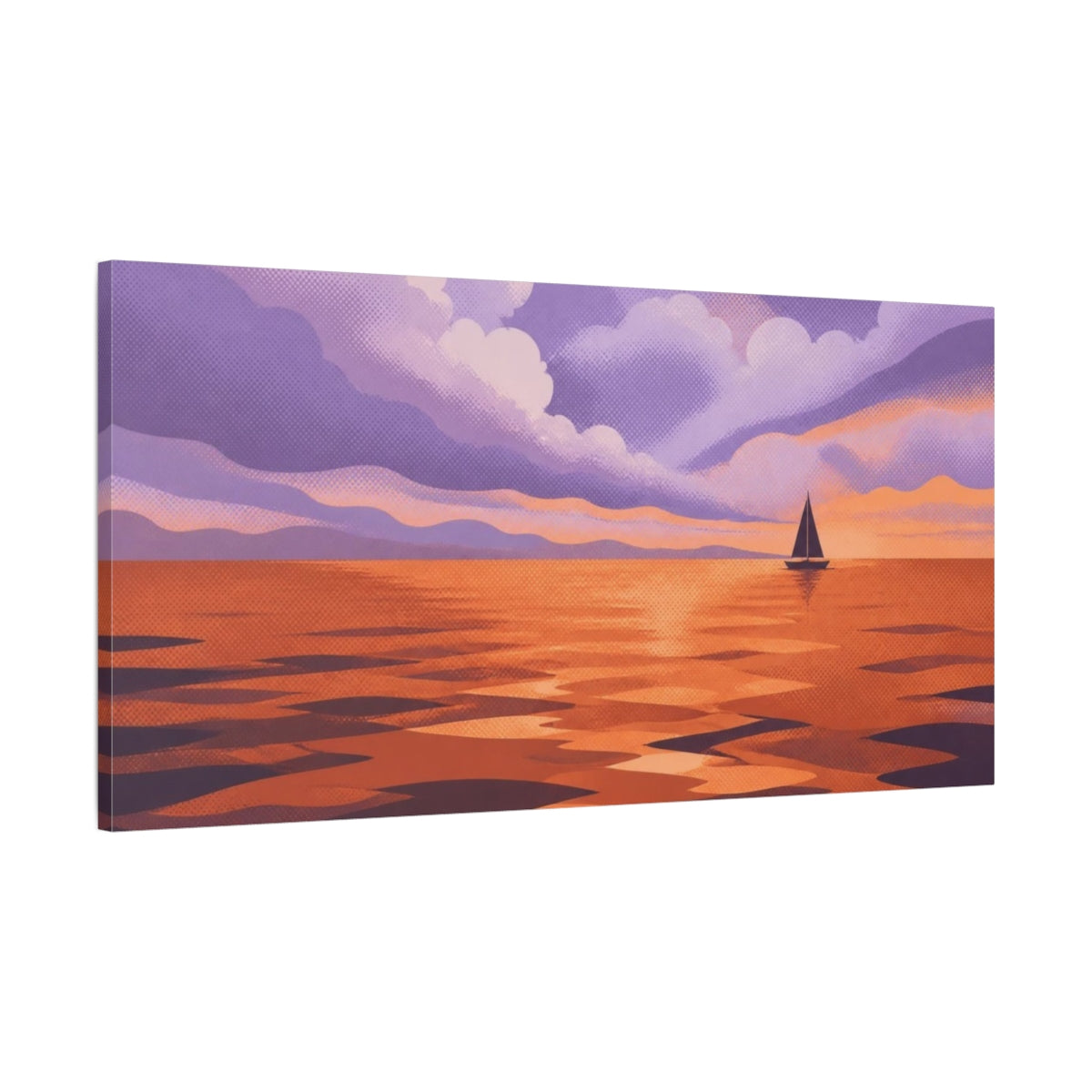 Main Mockup. Modern Sailboat At Sunset shown as canvas print