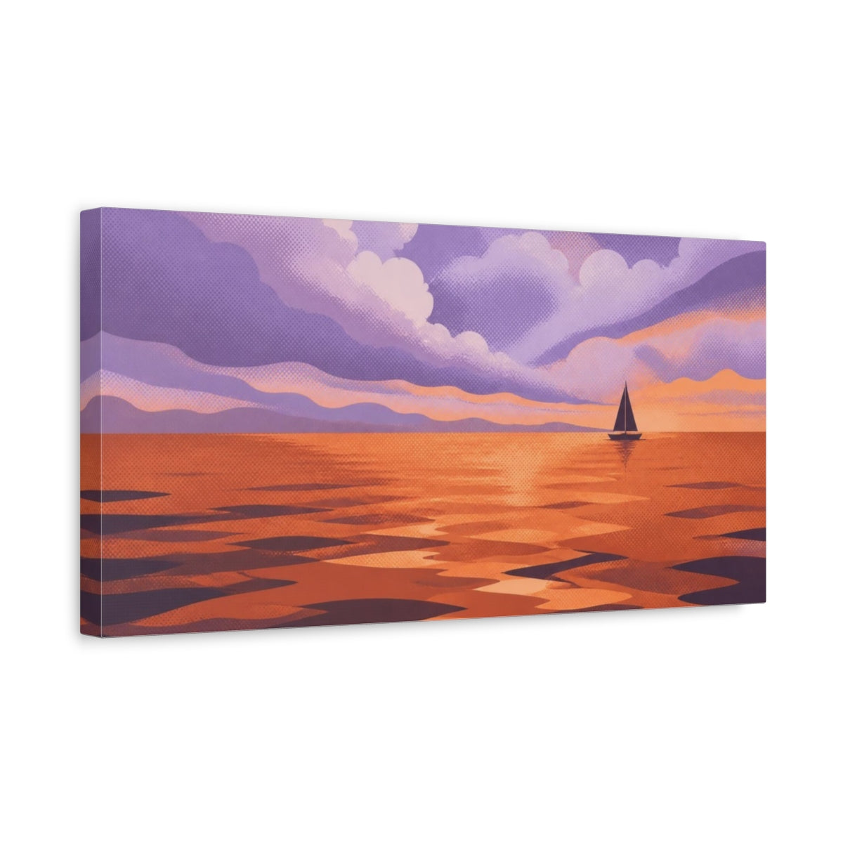 Side Mockup 3. Modern Sailboat At Sunset shown as canvas print