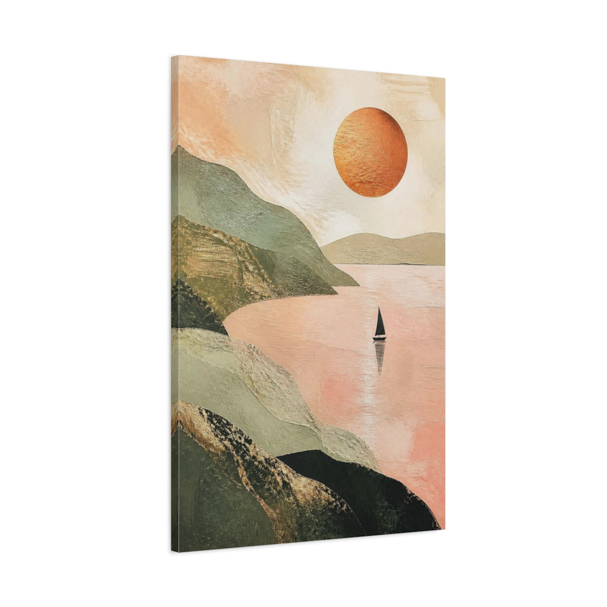 Main Mockup. Modern Sailboat With Copper Sun shown as canvas print