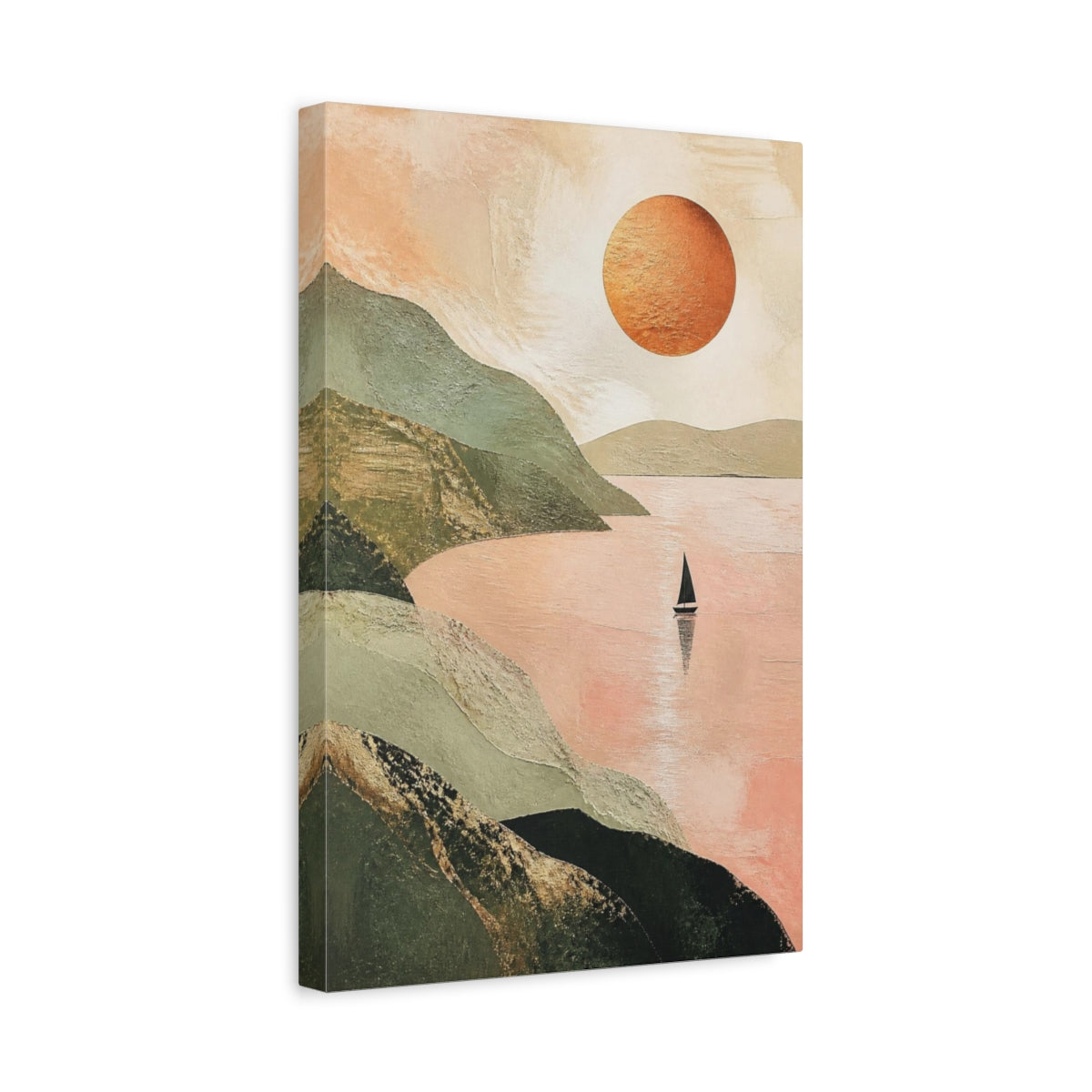 Side Mockup 4. Modern Sailboat With Copper Sun shown as canvas print