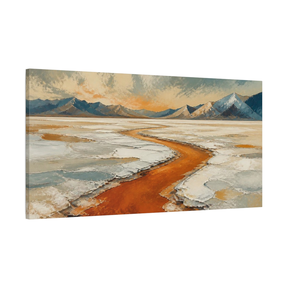 Main Mockup. Modern Salt Flats River shown as canvas print