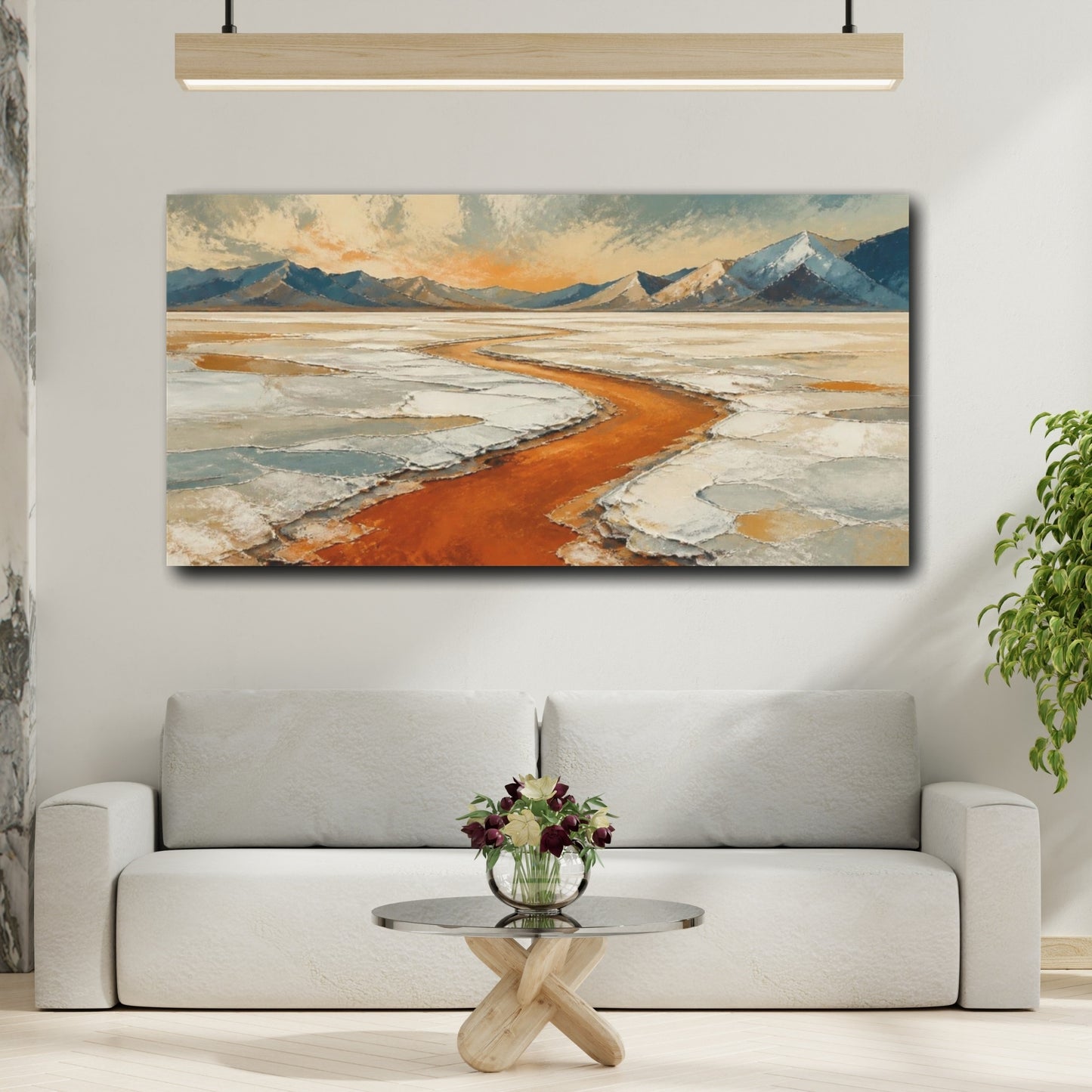 Mockup 2. Modern Salt Flats River shown as canvas print