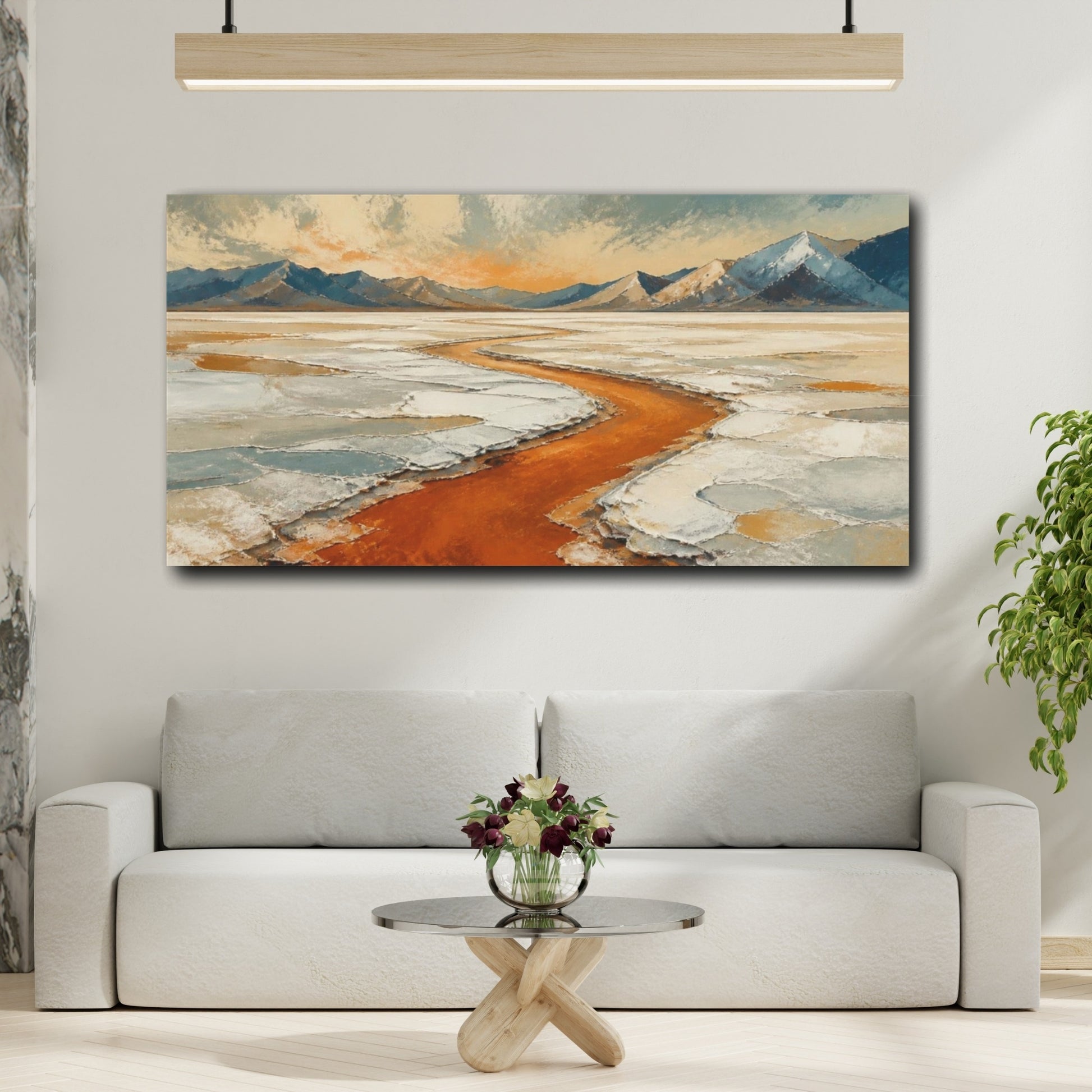 Mockup 2. Modern Salt Flats River shown as canvas print