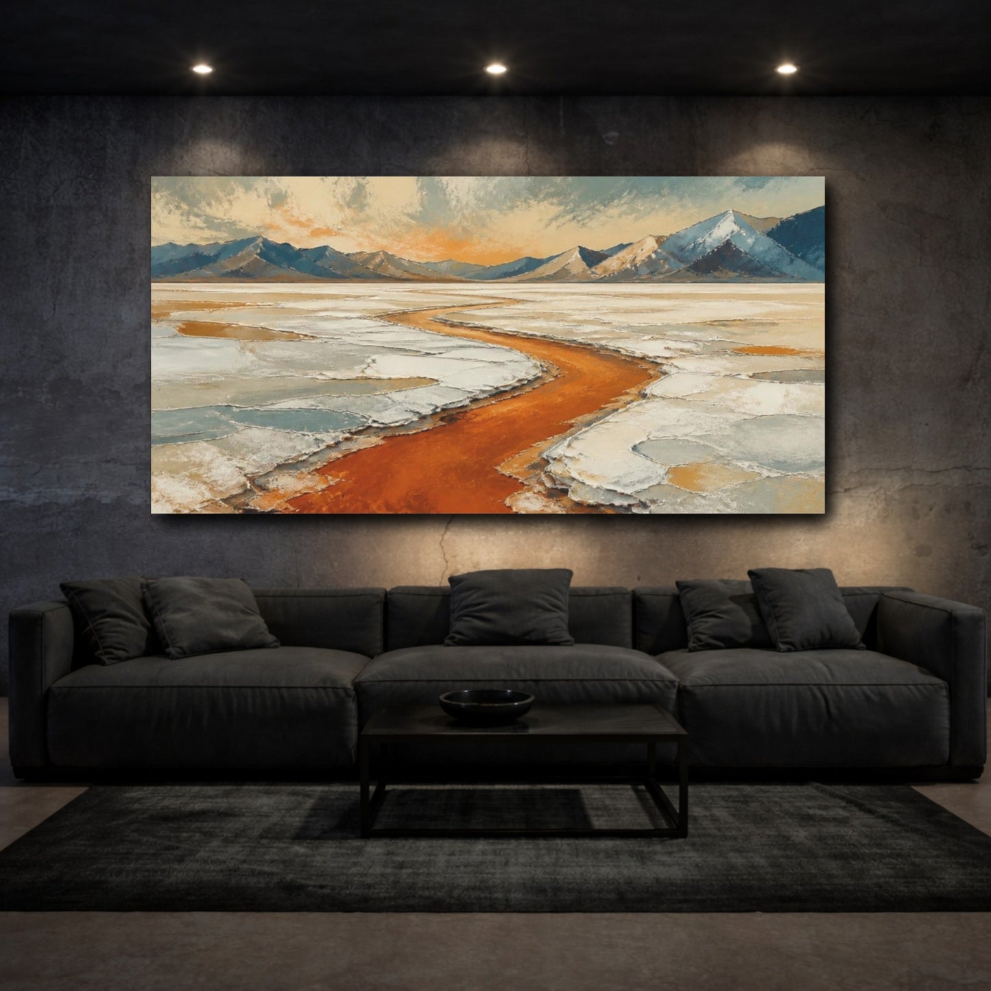 Mockup 3. Modern Salt Flats River shown as canvas print