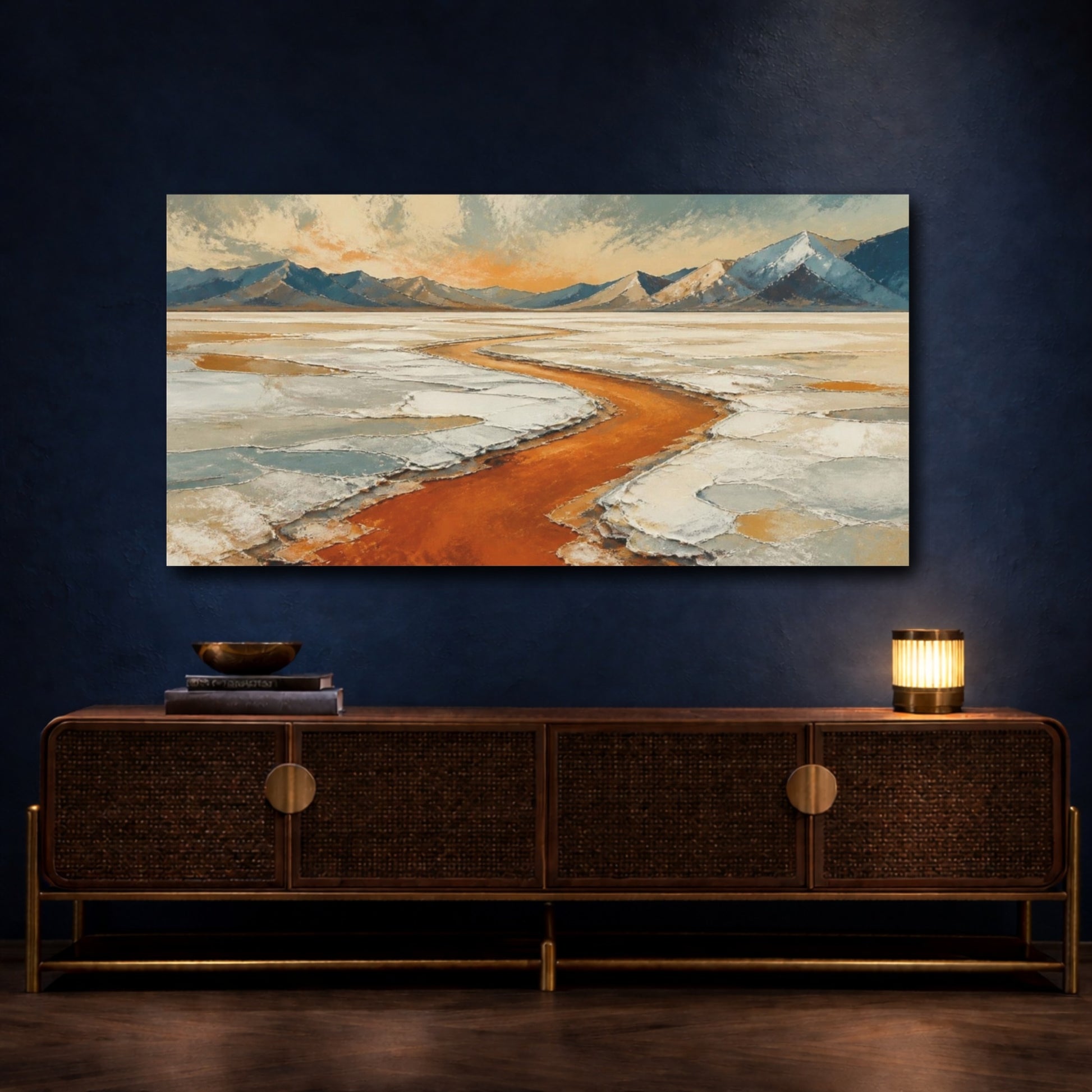 Mockup 4. Modern Salt Flats River shown as canvas print