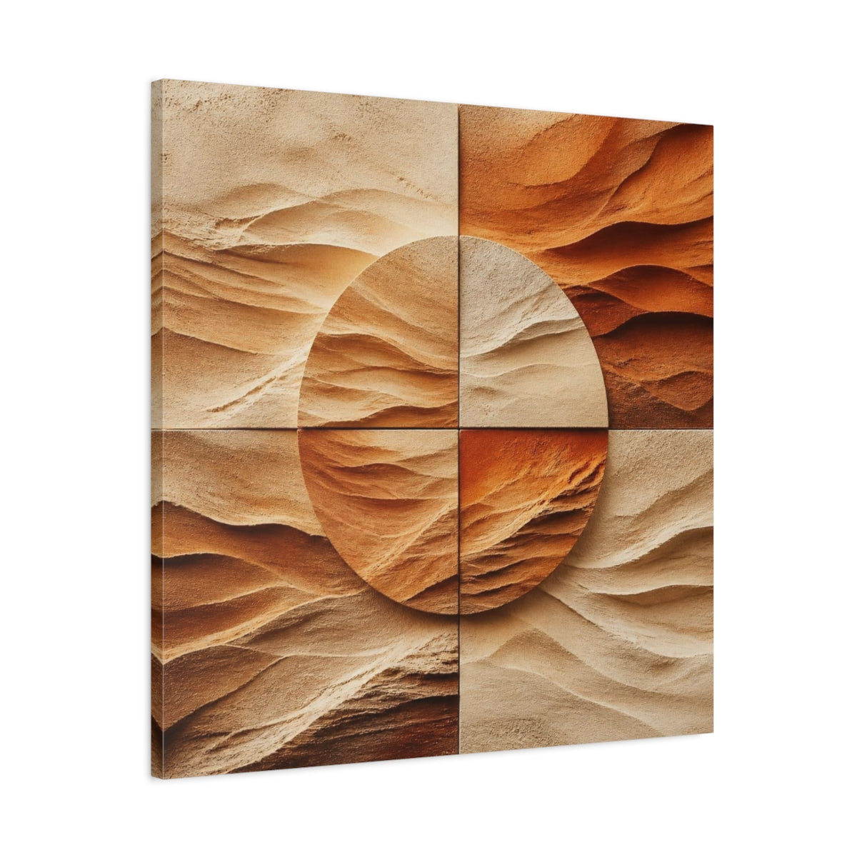 Side Mockup 3. Modern Sandstone Circle shown as canvas print