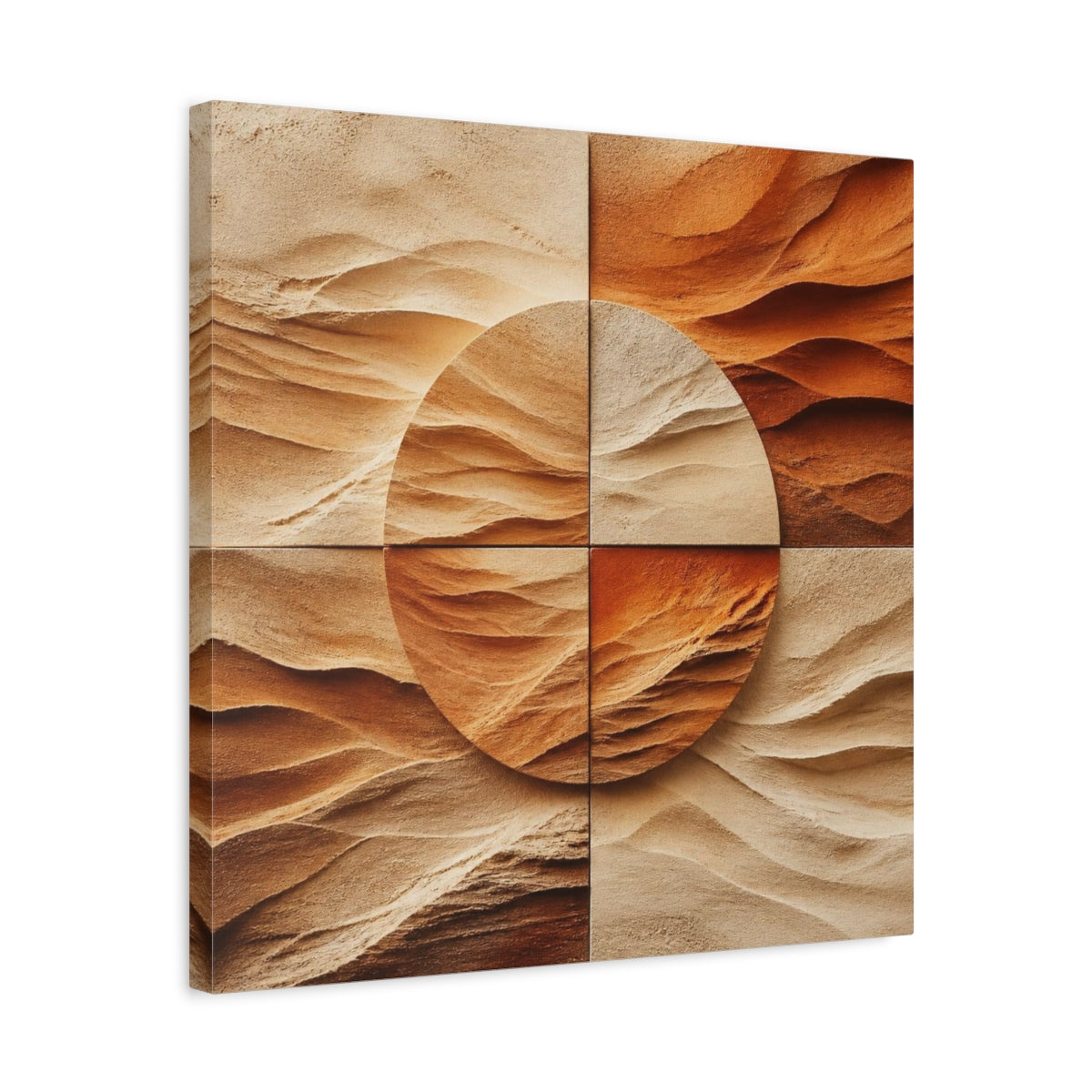 Side Mockup 5. Modern Sandstone Circle shown as canvas print