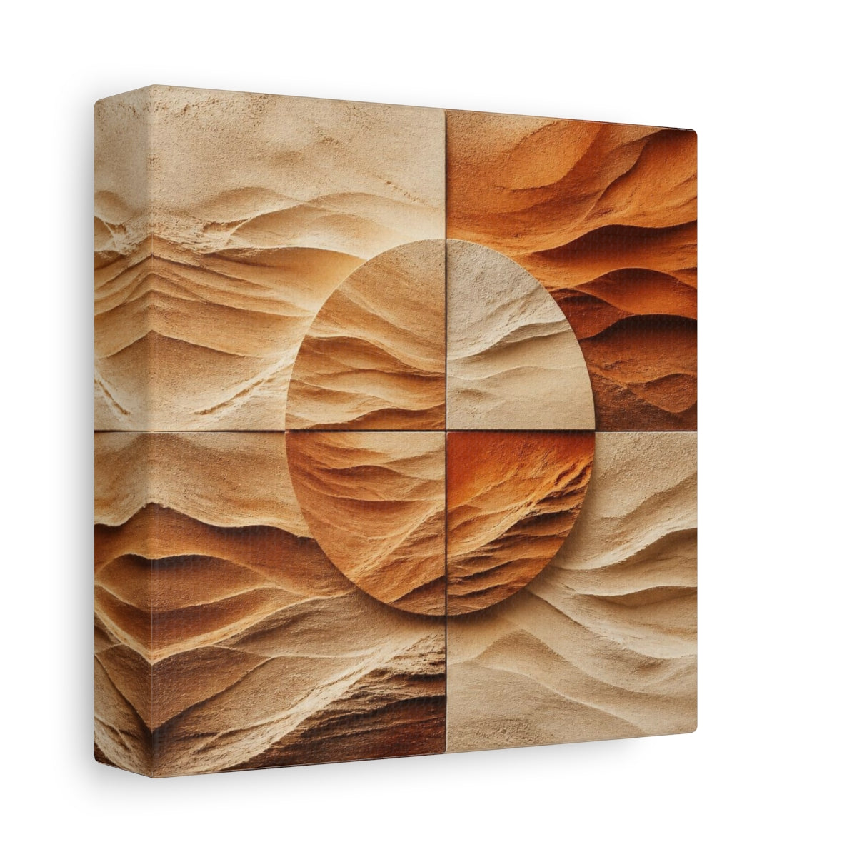 Side Mockup 2. Modern Sandstone Circle shown as canvas print